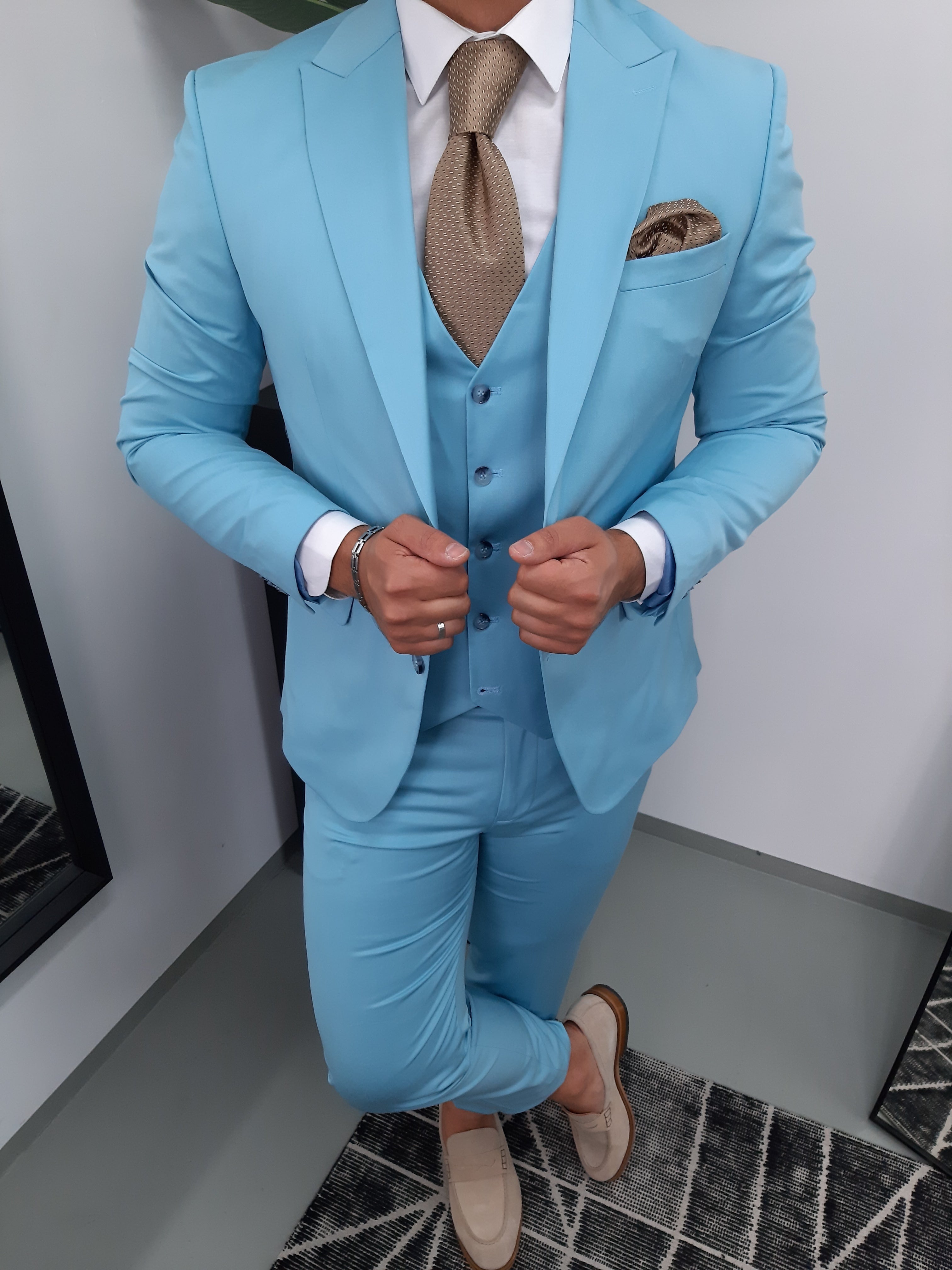 Brasilia Heren 3-delig Pak Bliksem Blauw Klassiek