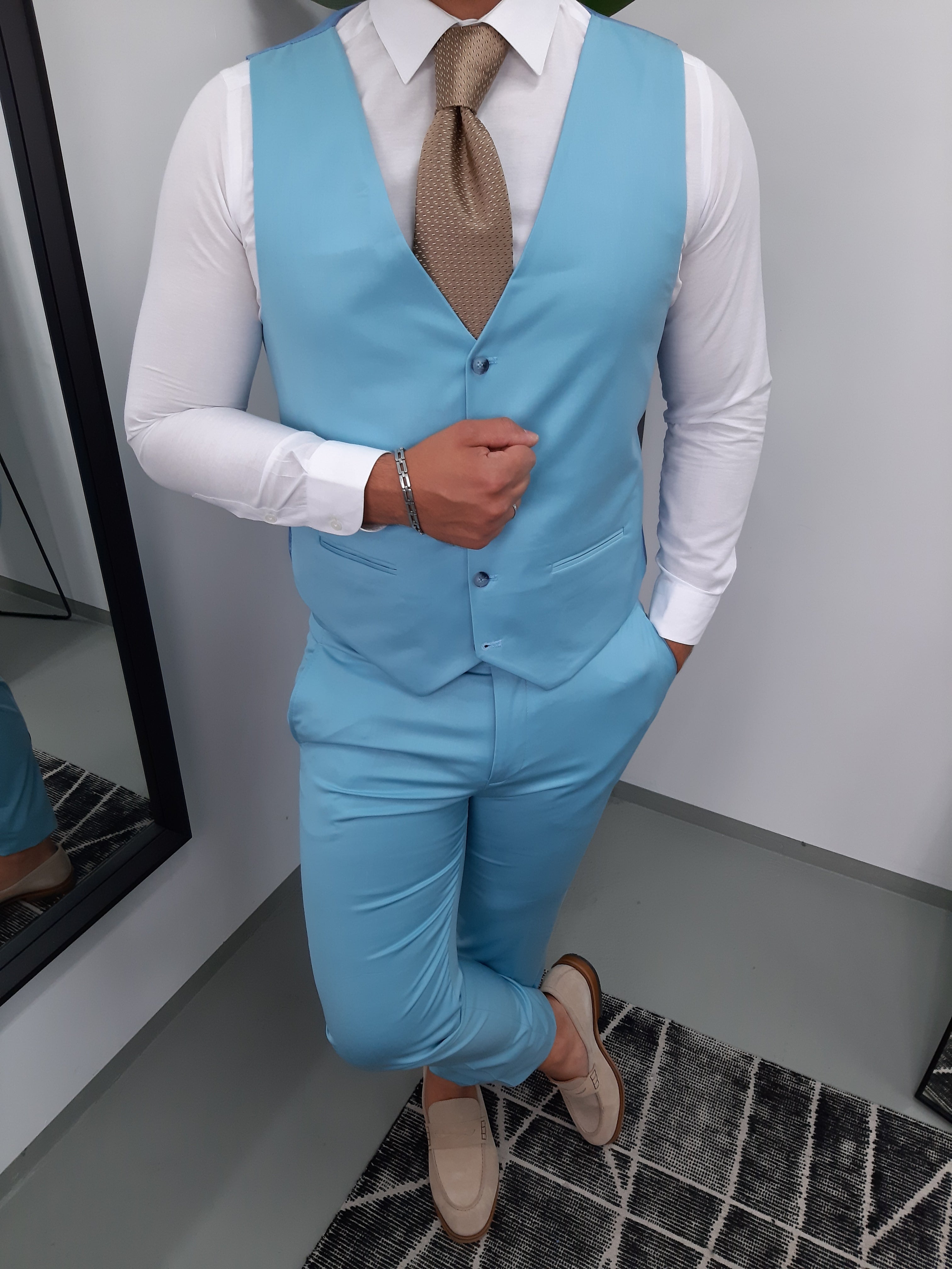 Brasilia Heren 3-delig Pak Bliksem Blauw Klassiek