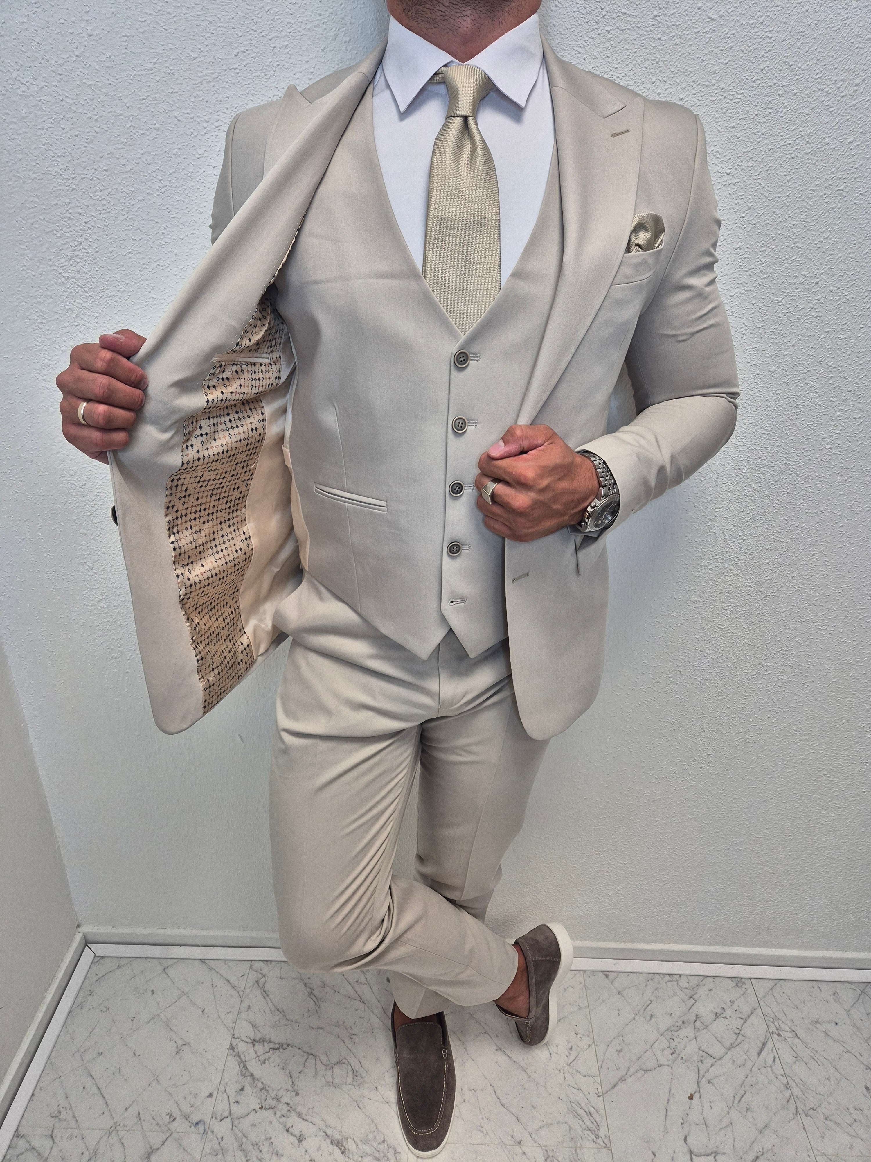Casablanca Licht Grijs Beige Heren 3-delig Pak Klassiek