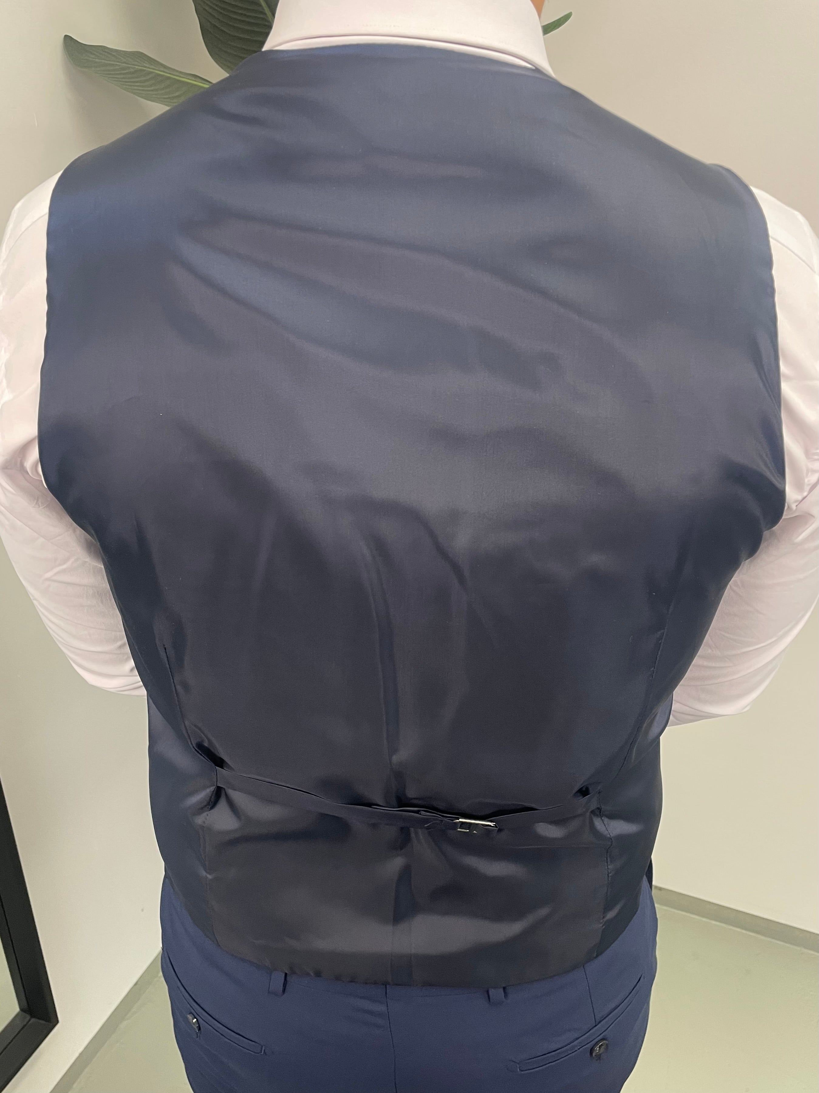 Nice Heren 3-delig Pak IJs- en Donker Blauw Geruit Combi