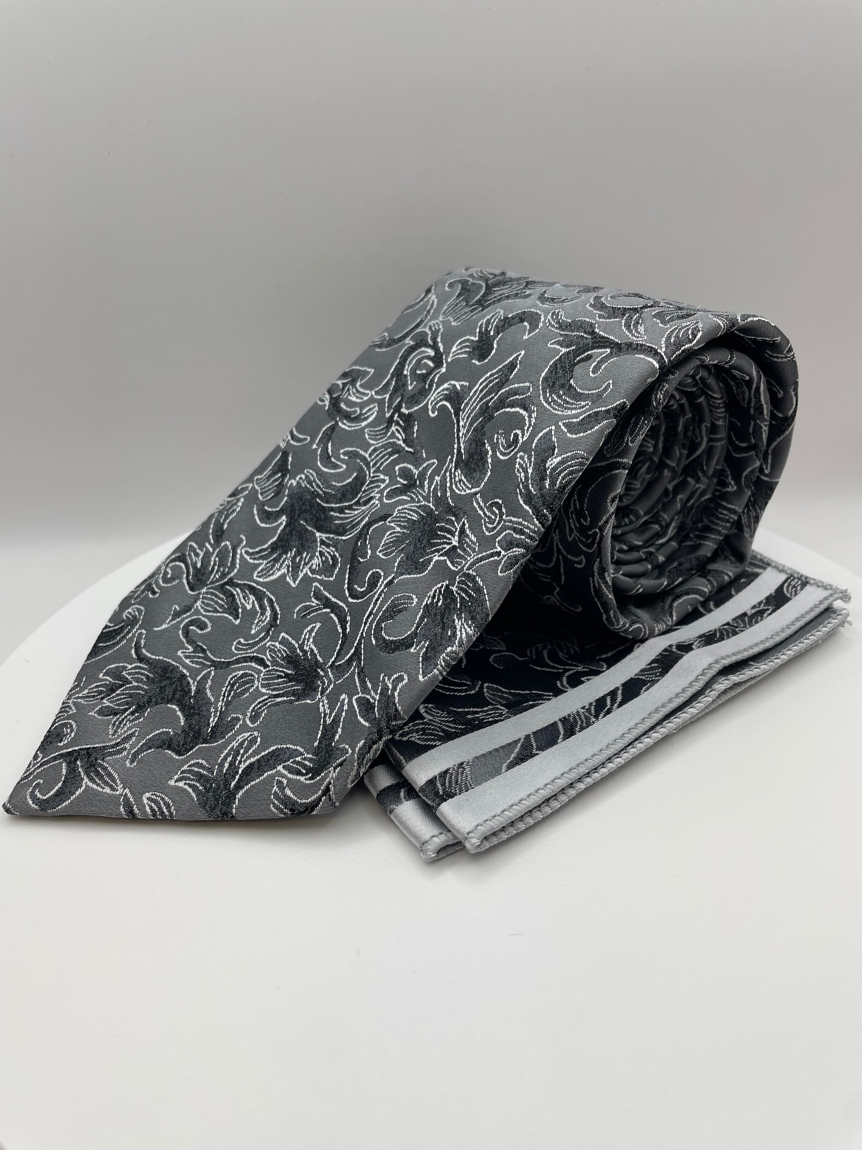 Grijs Motief - Stropdas en Pochet - Model SP1081