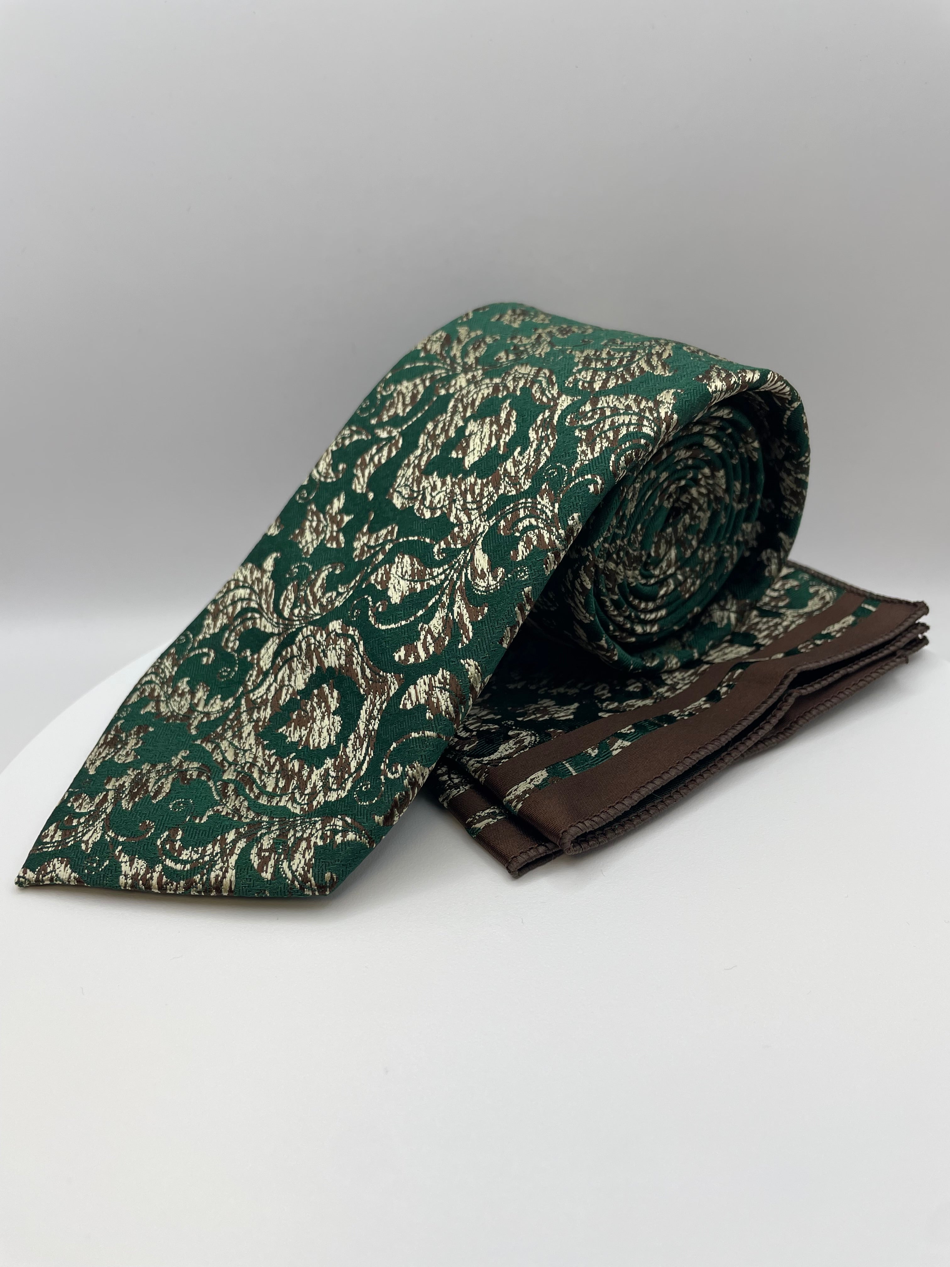 Groen Goud Motief - Stropdas en Pochet - Model SP1074