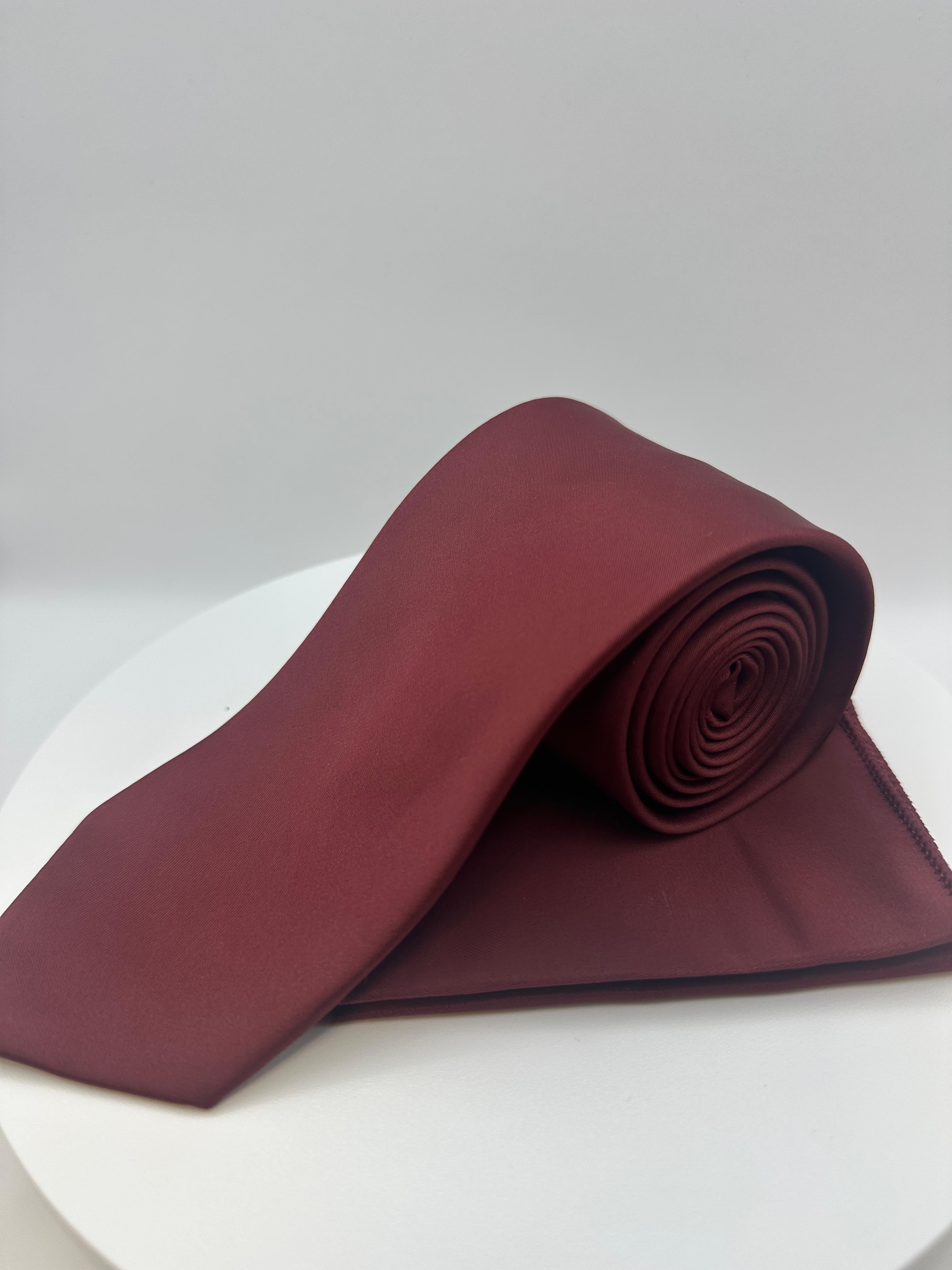Donker Rood Satijn - Stropdas en Pochet - Model SP1065