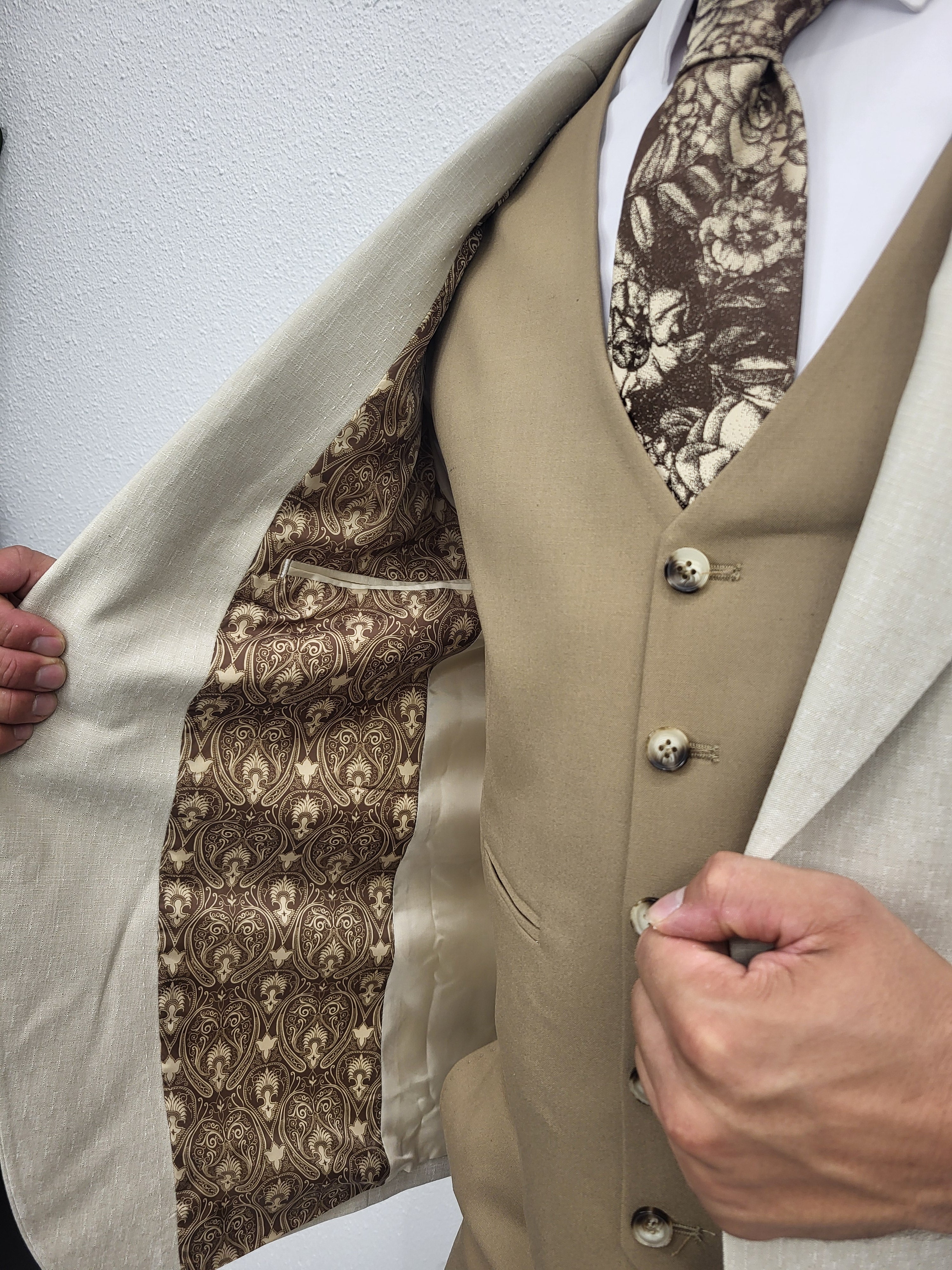 Alicante Beige Licht Bruin Combi Heren 3-delig Pak