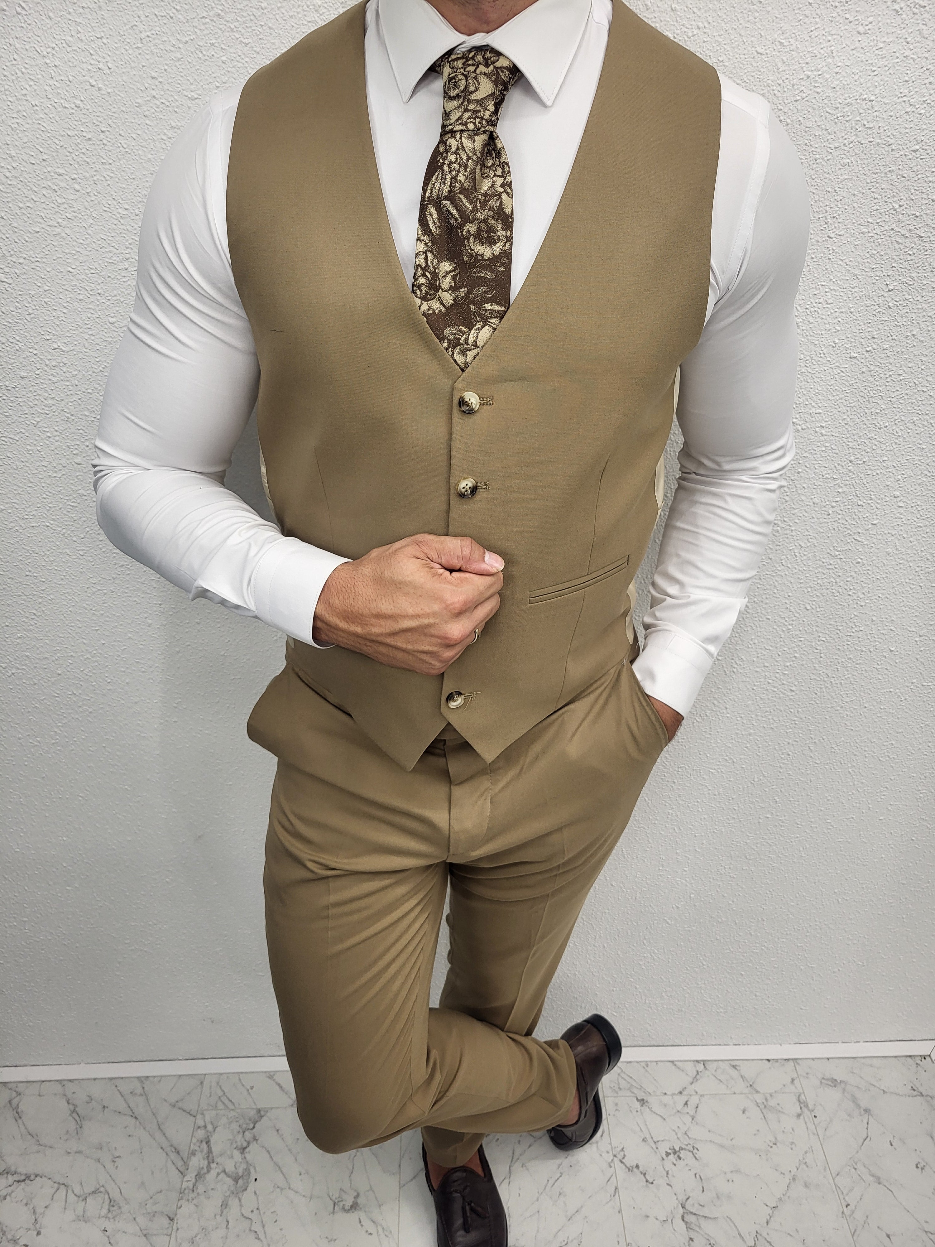 Alicante Beige Licht Bruin Combi Heren 3-delig Pak