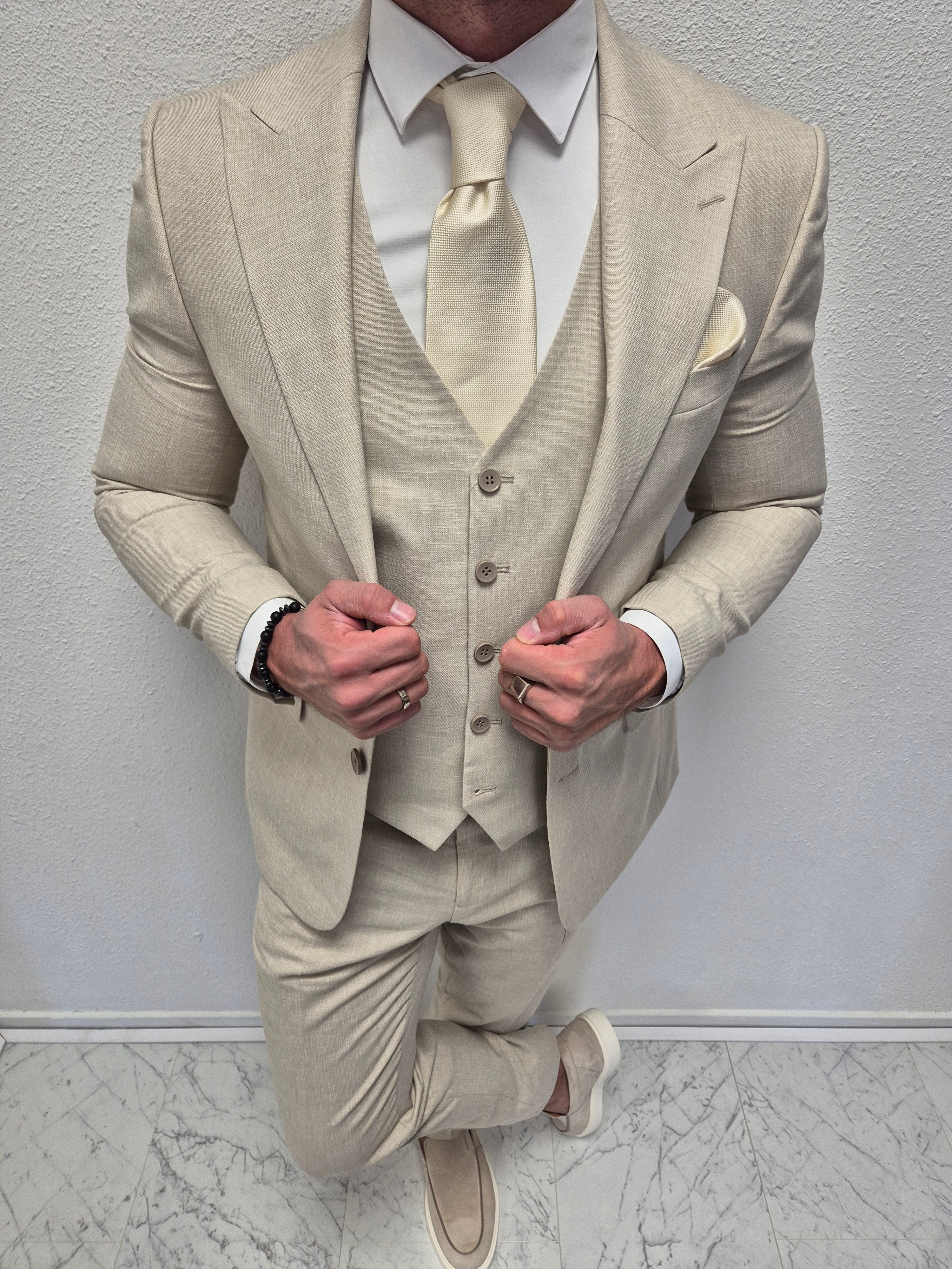 Amalfi Pastel Beige Heren 3-delig Pak Patroon