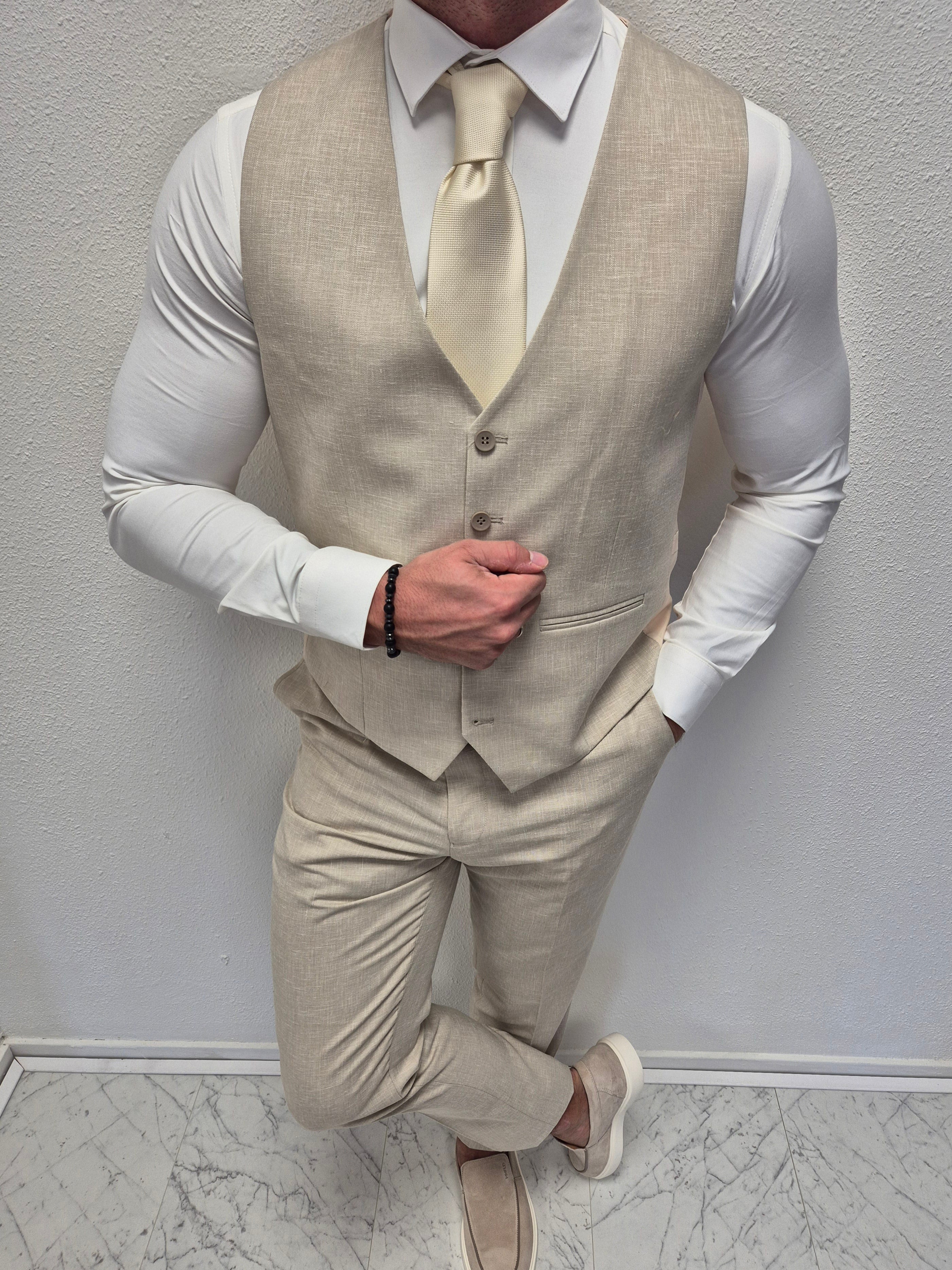 Amalfi Pastel Beige Heren 3-delig Pak Patroon
