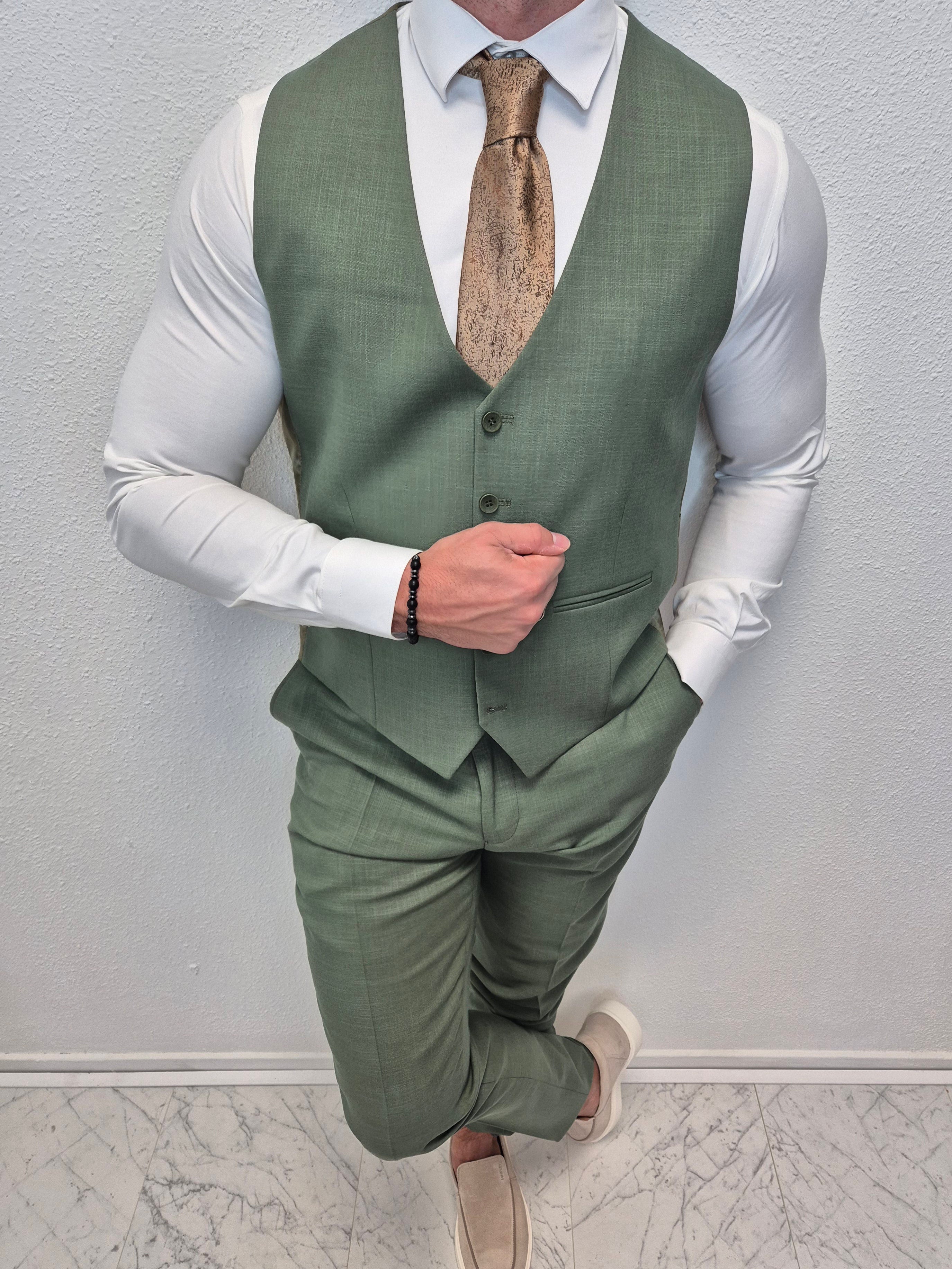 Amalfi Pastel Groen Heren 3-delig Pak Patroon