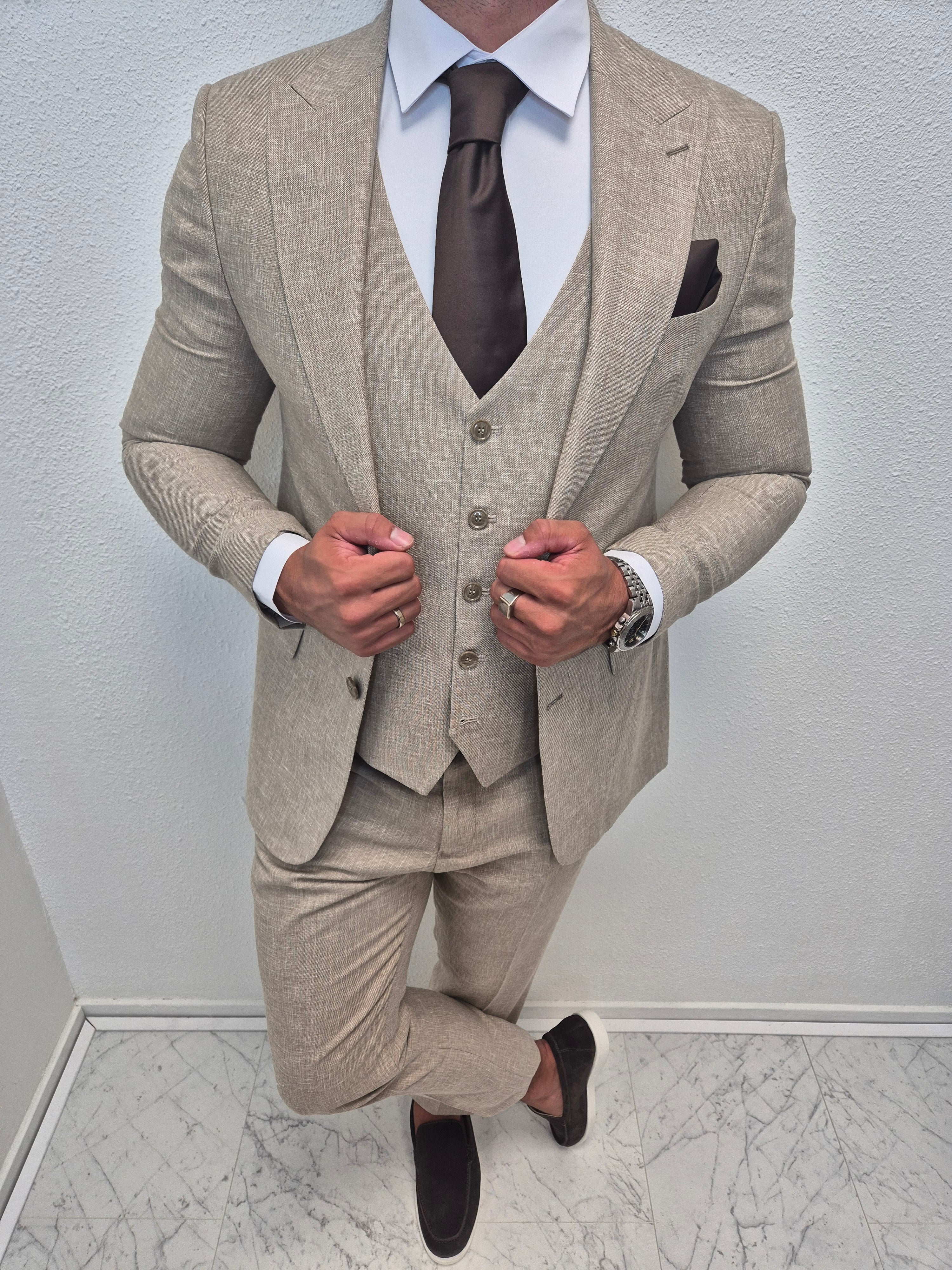 Amalfi Pastel Taupe Heren 3-delig Pak Patroon