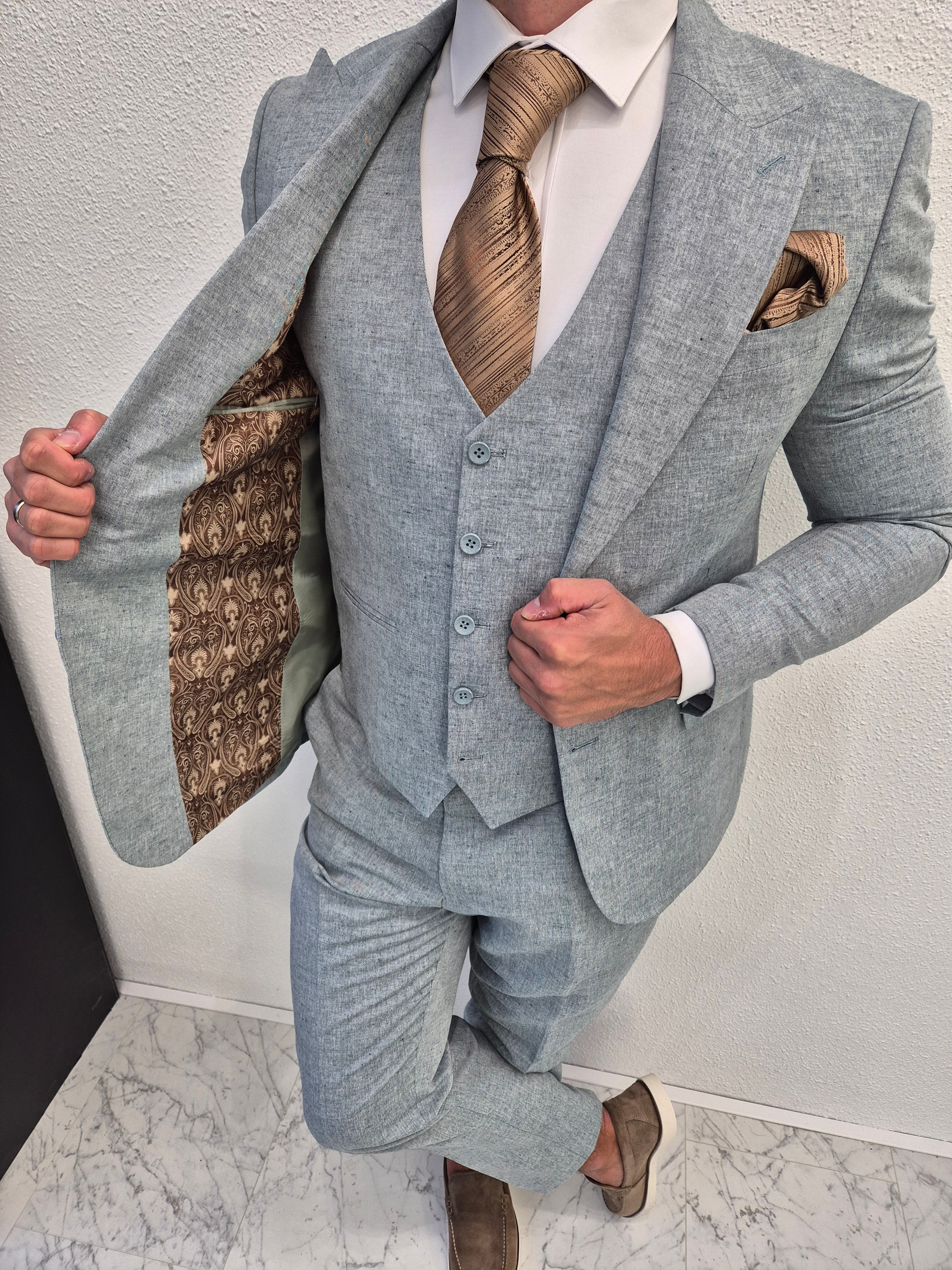 Cannes Heren 3-delig Pak Turquoise Blauw Patroon