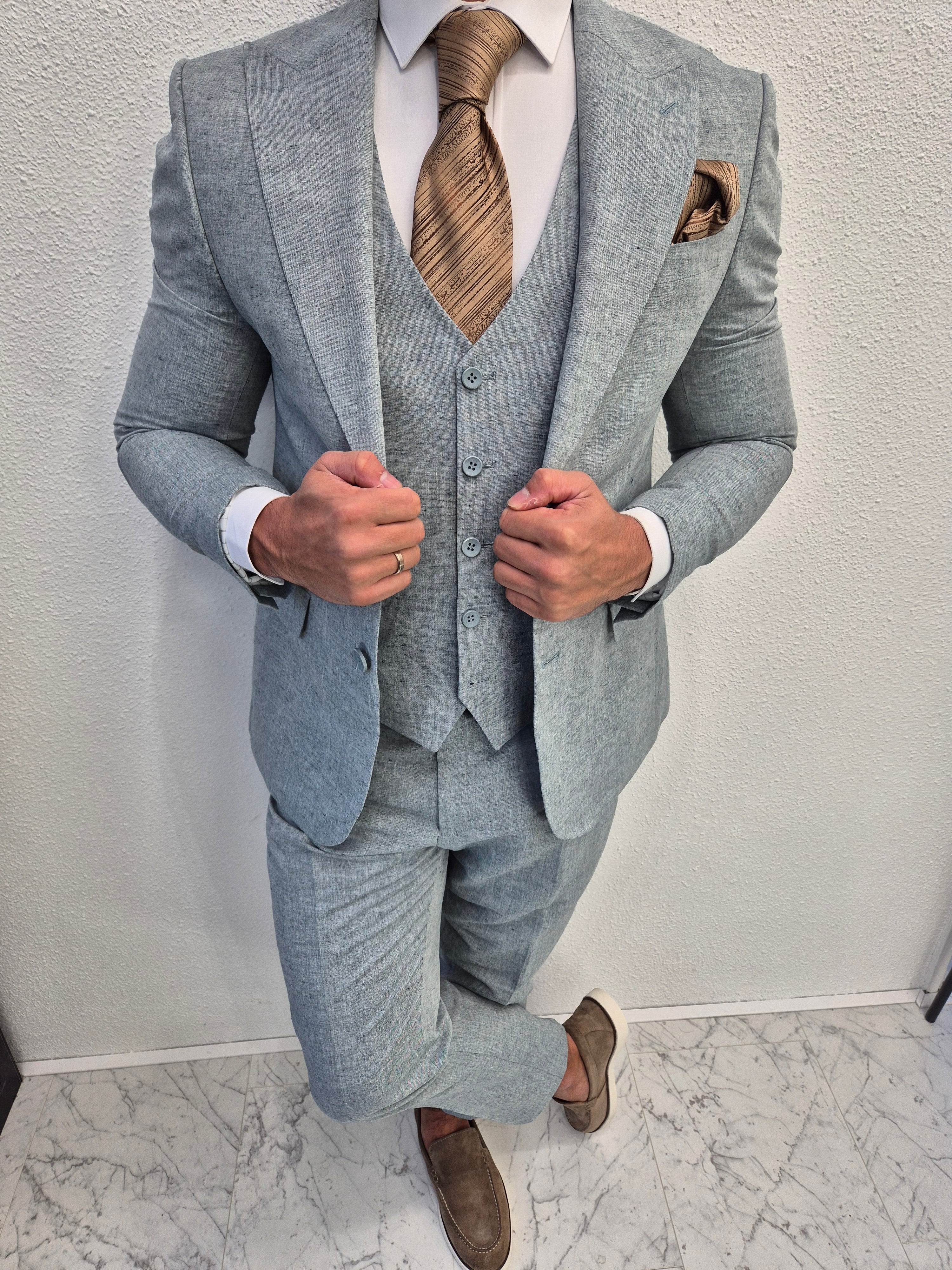 Cannes Heren 3-delig Pak Turquoise Blauw Patroon