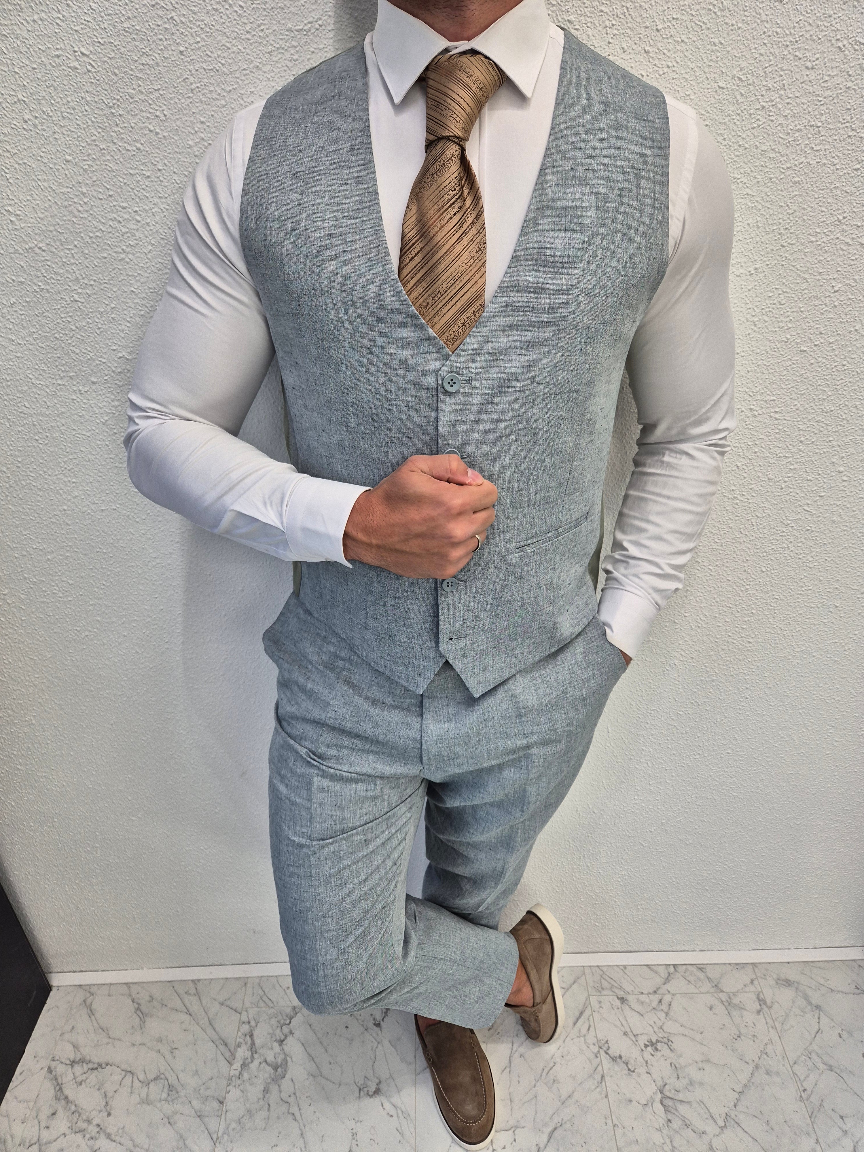 Cannes Heren 3-delig Pak Turquoise Blauw Patroon