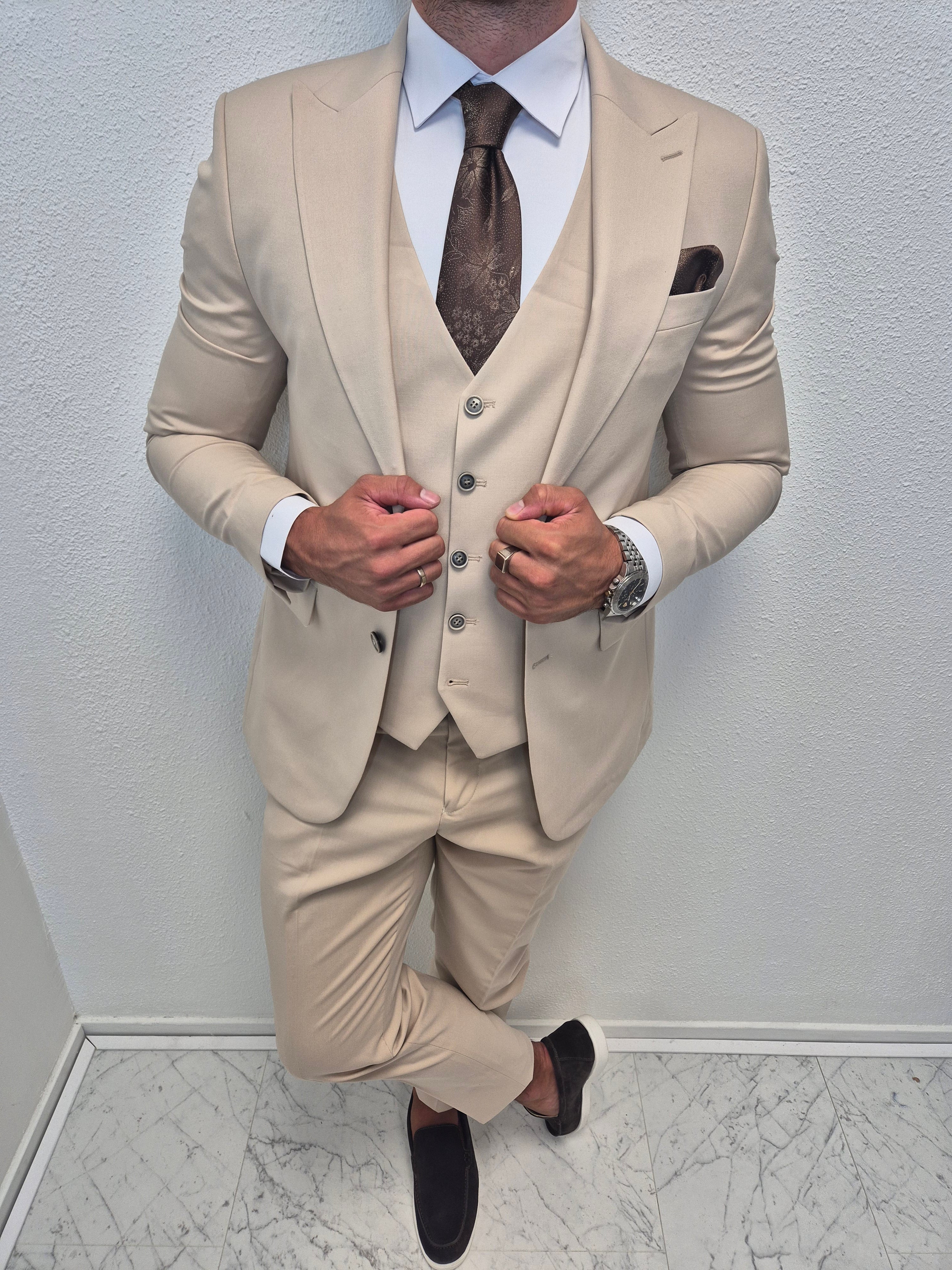 Casablanca Honing Beige Heren 3-delig Pak Klassiek