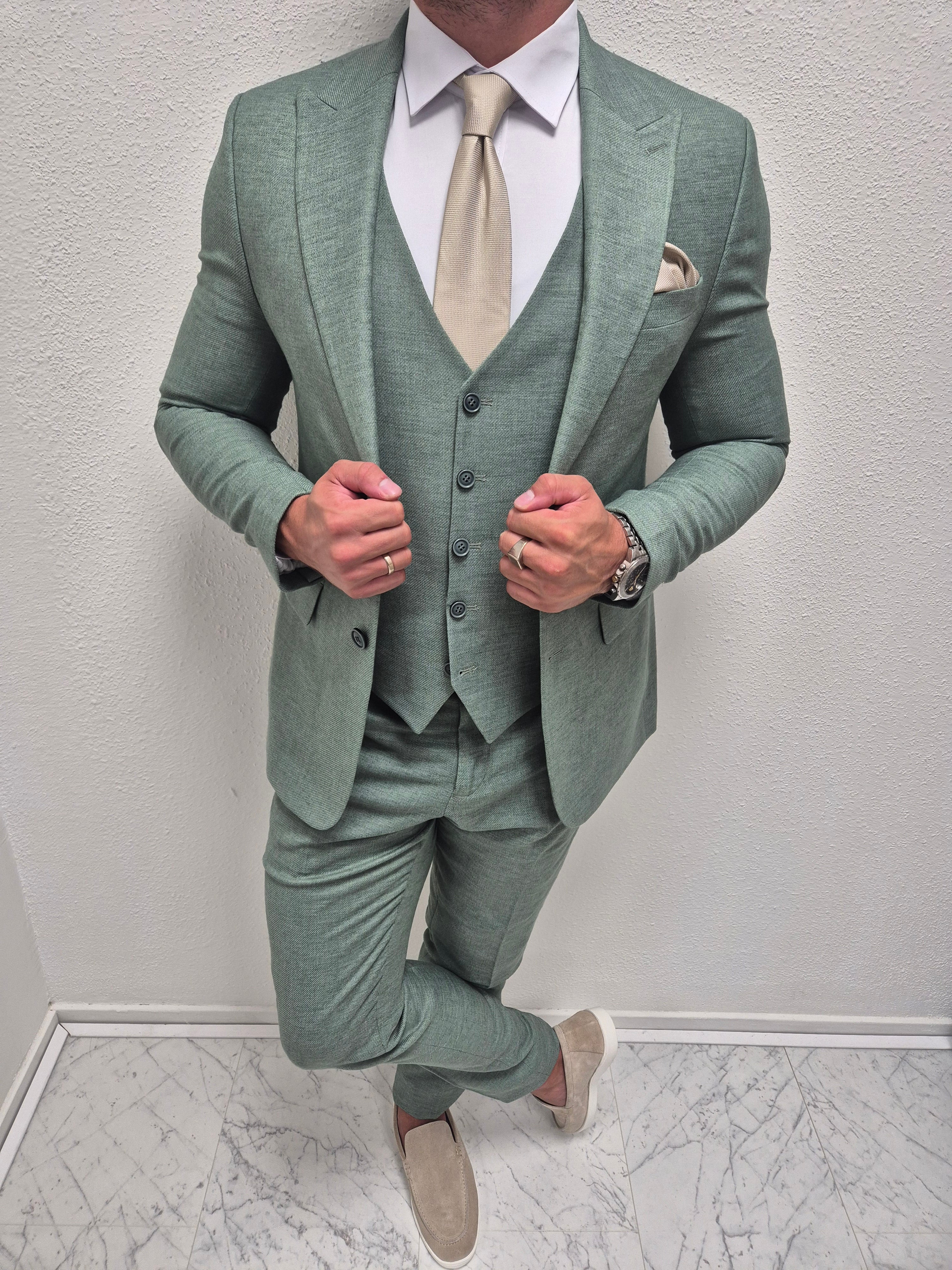 Casablanca Pastel Groen Heren 3-delig Pak Klassiek