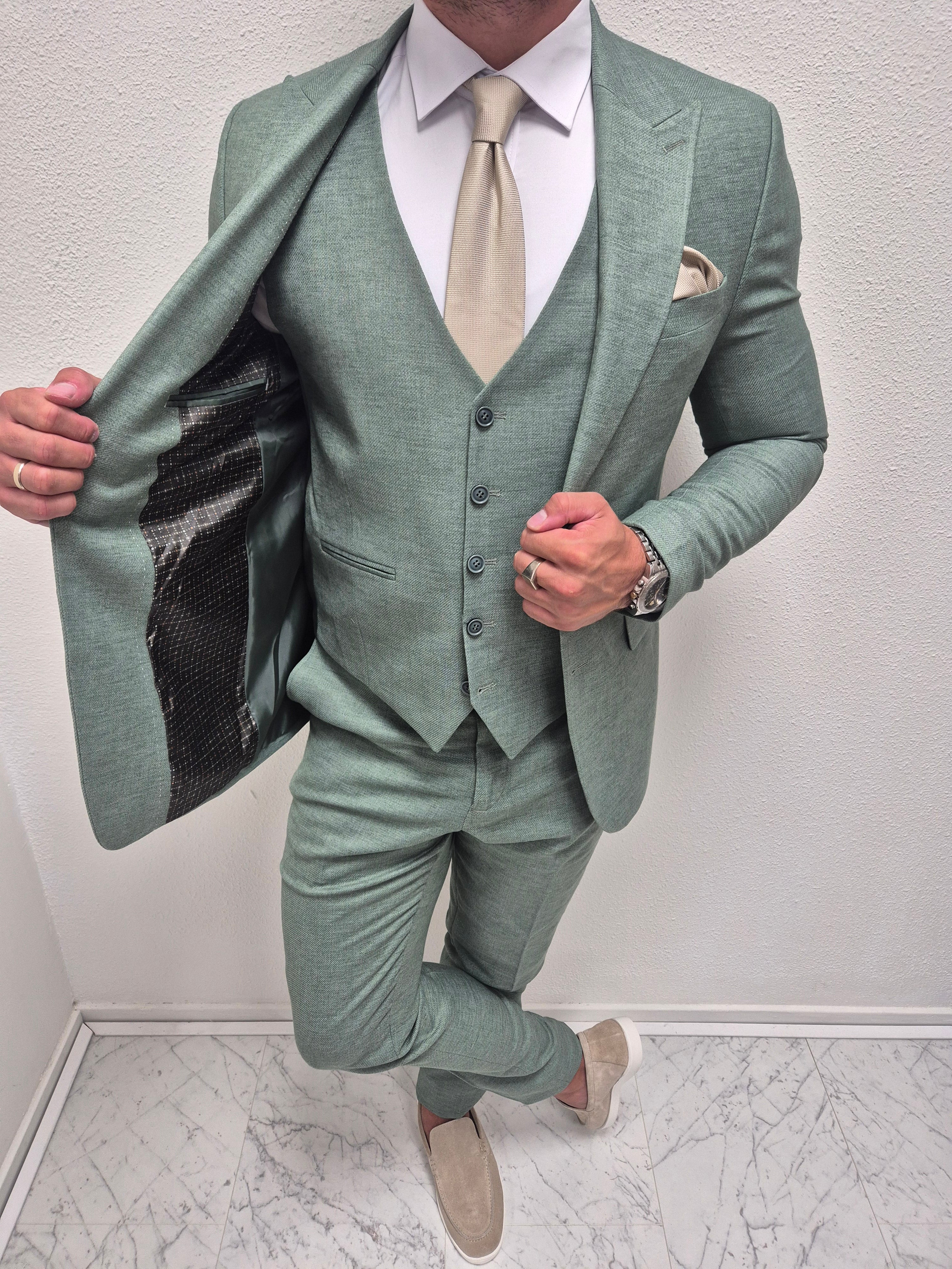 Casablanca Pastel Groen Heren 3-delig Pak Klassiek