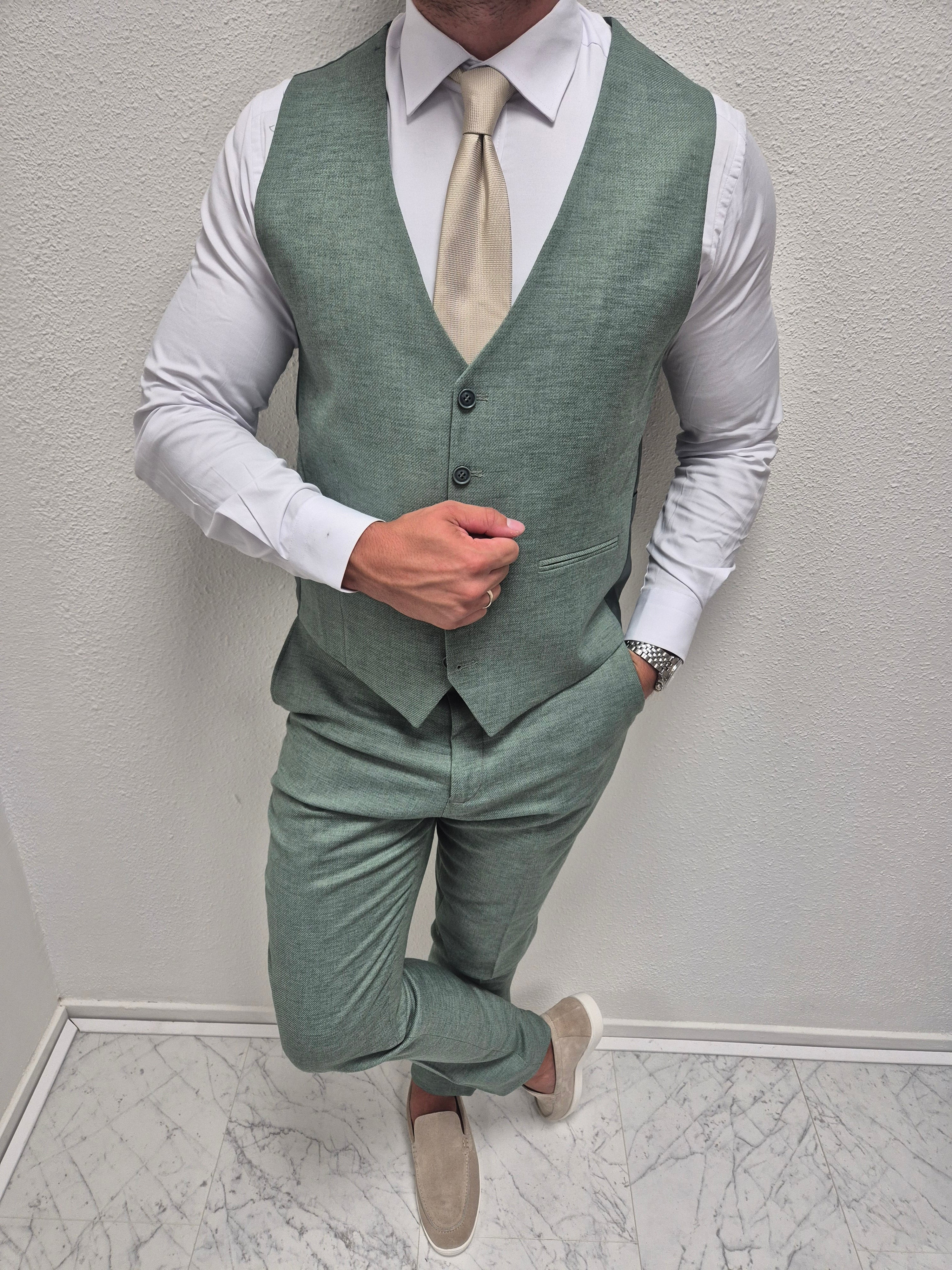 Casablanca Pastel Groen Heren 3-delig Pak Klassiek