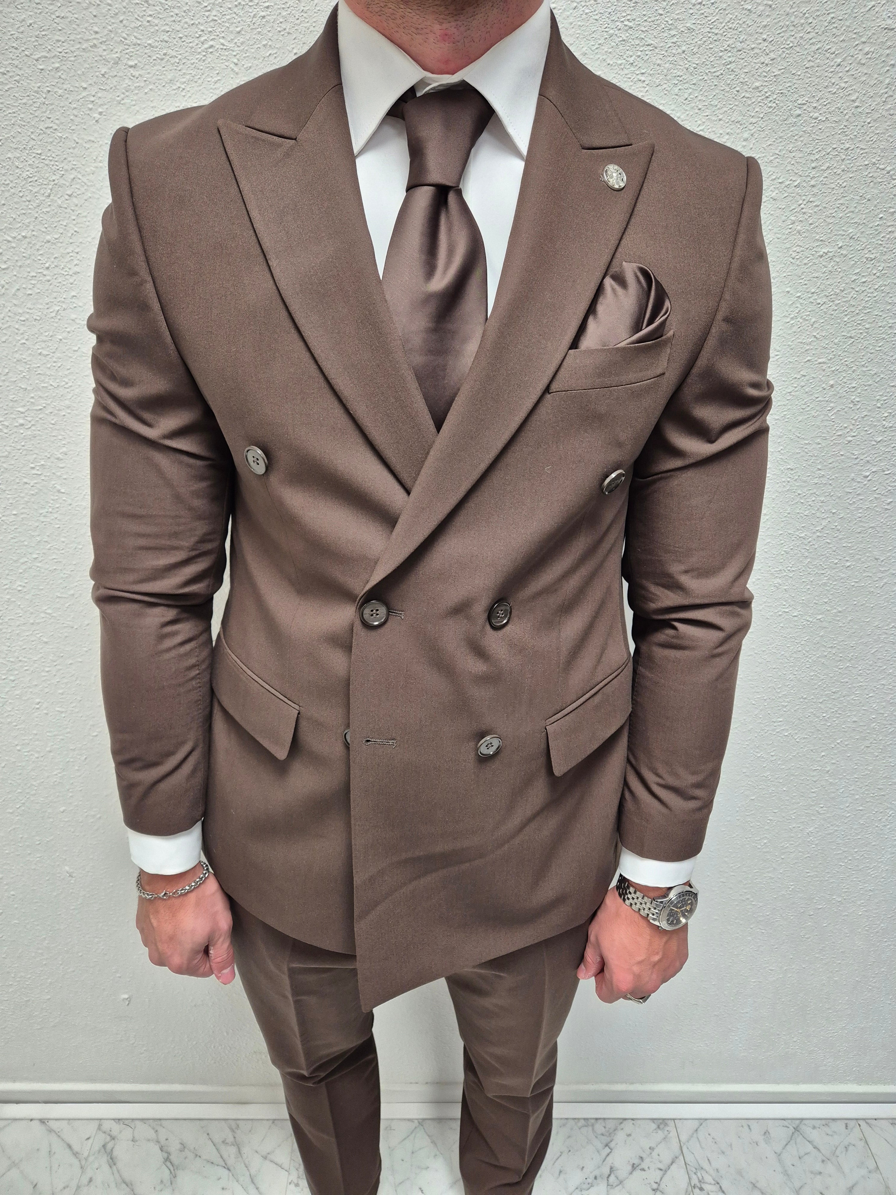 Cordoba Donker Bruin Double Breasted Heren 2-delig Pak Klassiek