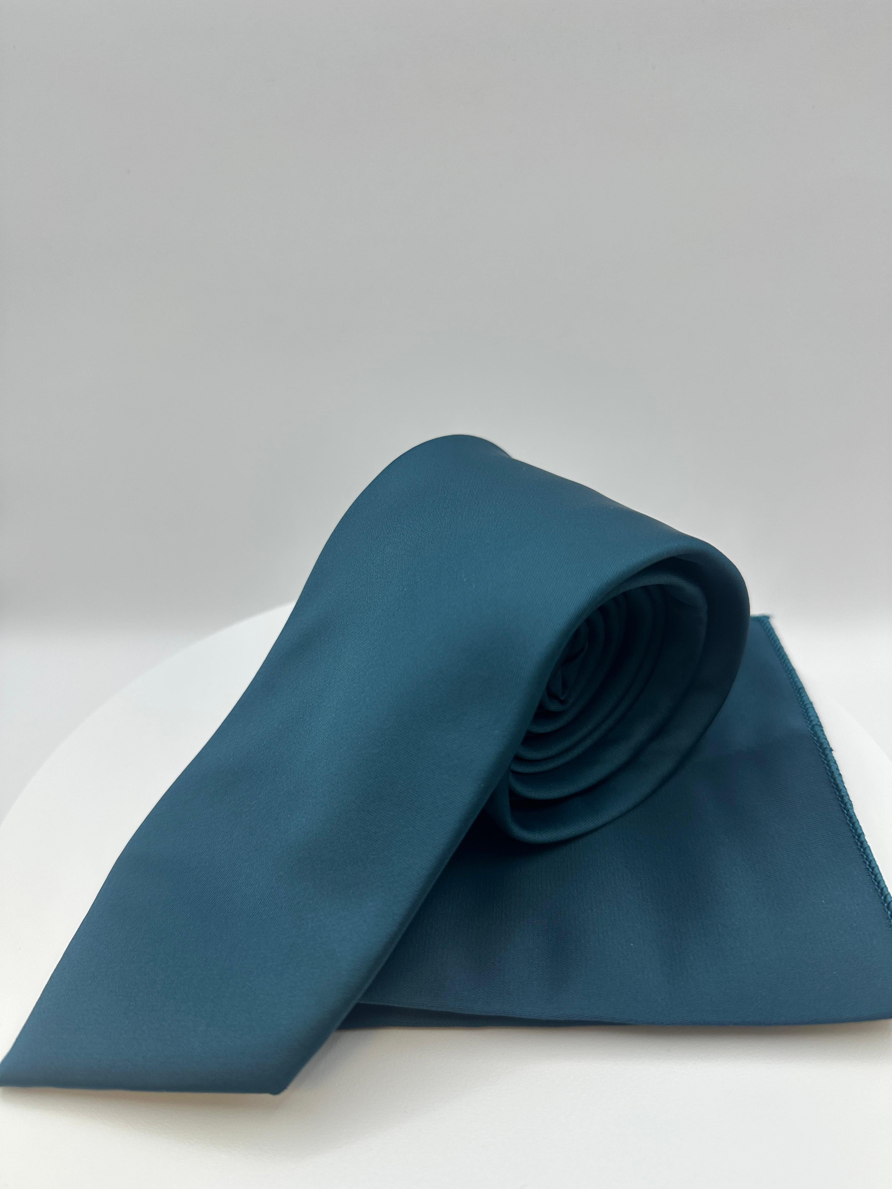Petrol Blauw Satijn - Stropdas en Pochet - Model SP1049