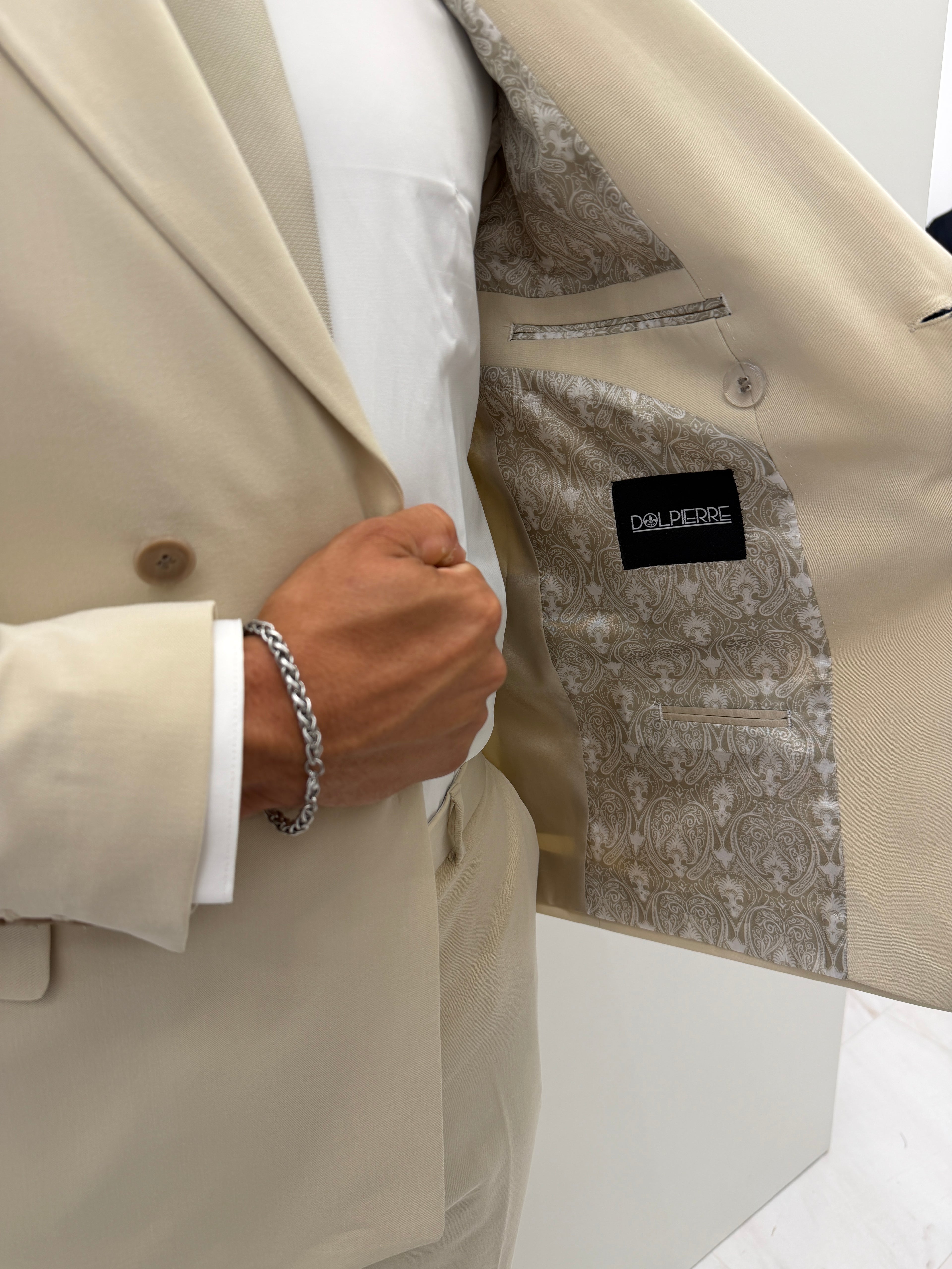Doha Double Breasted Beige Klassiek Heren 2-delig Pak