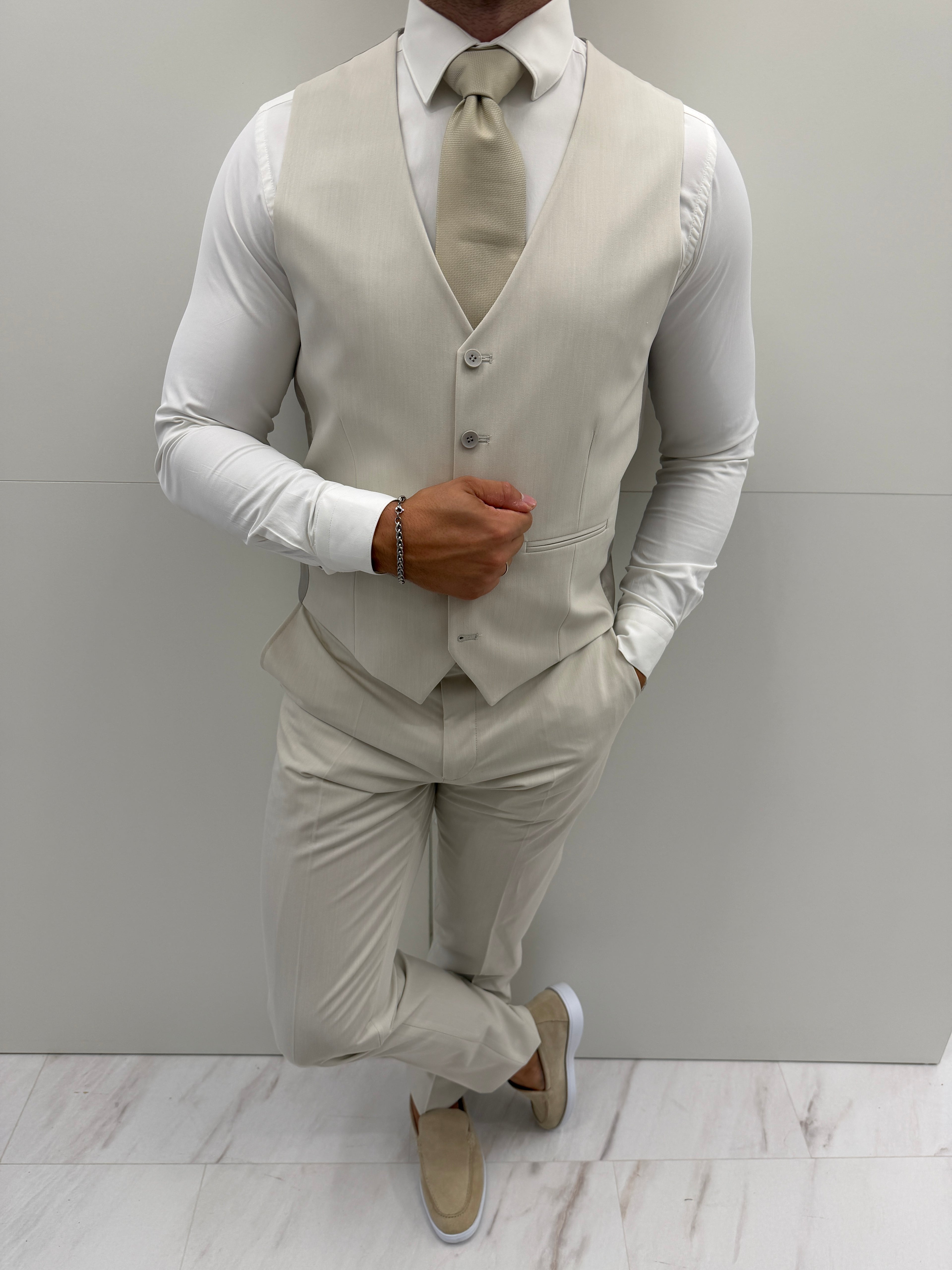 Doha Grijs Beige Klassiek Heren 3-delig Pak