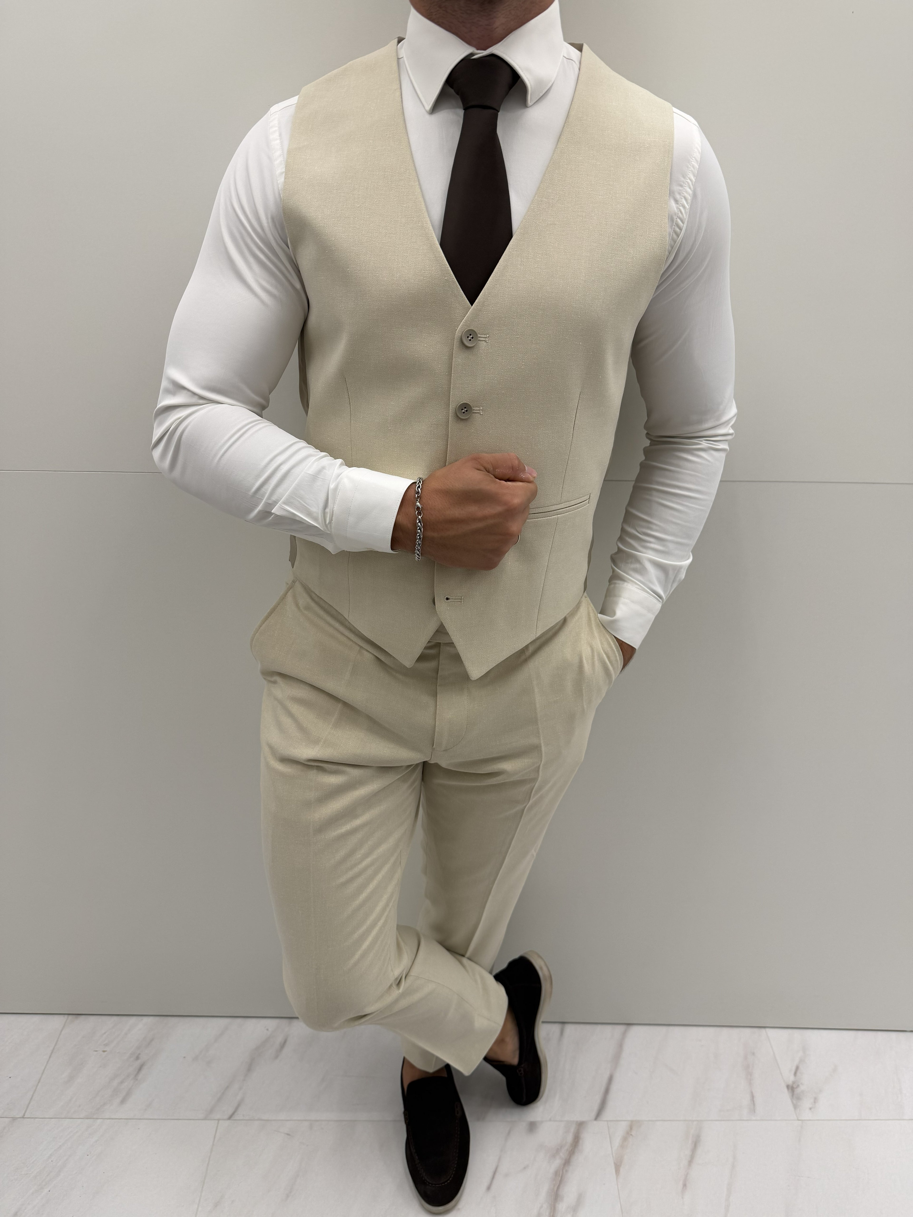 Doha Licht Beige Klassiek Heren 3-delig Pak