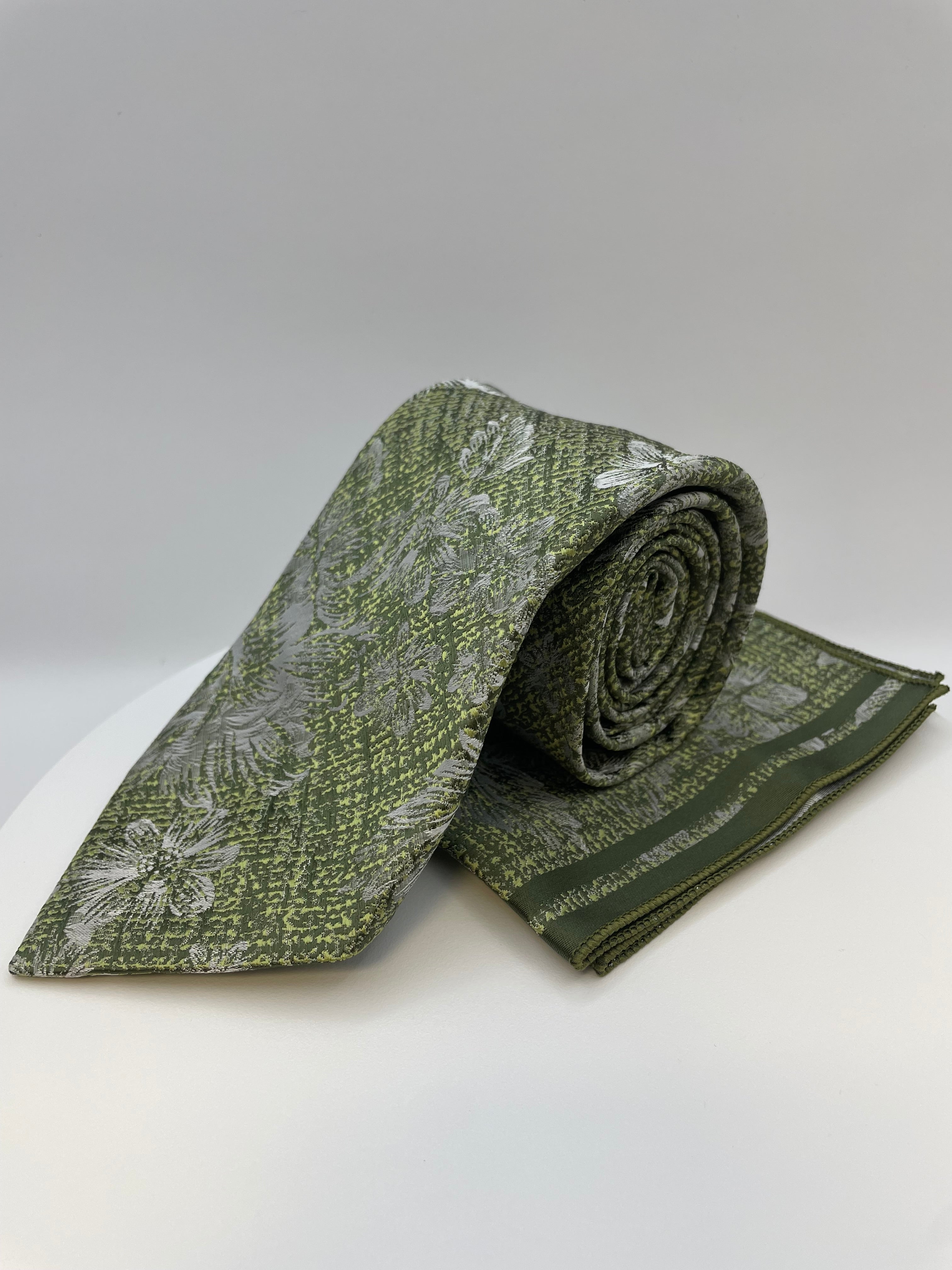 Licht Groen Bloemen - Stropdas en Pochet - Model SP1045