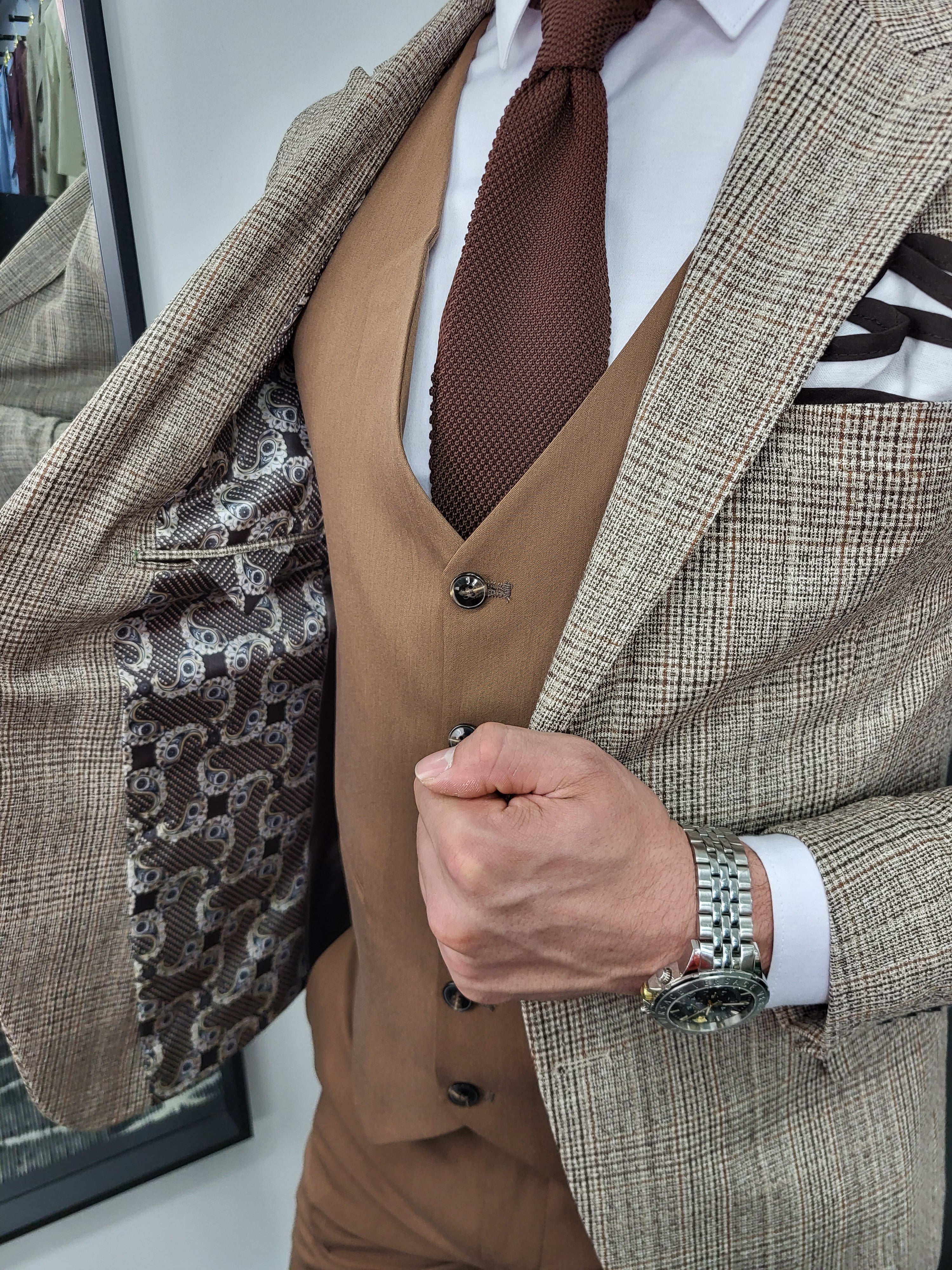 Ibiza Heren 3-delig Pak Beige Bruin Combi