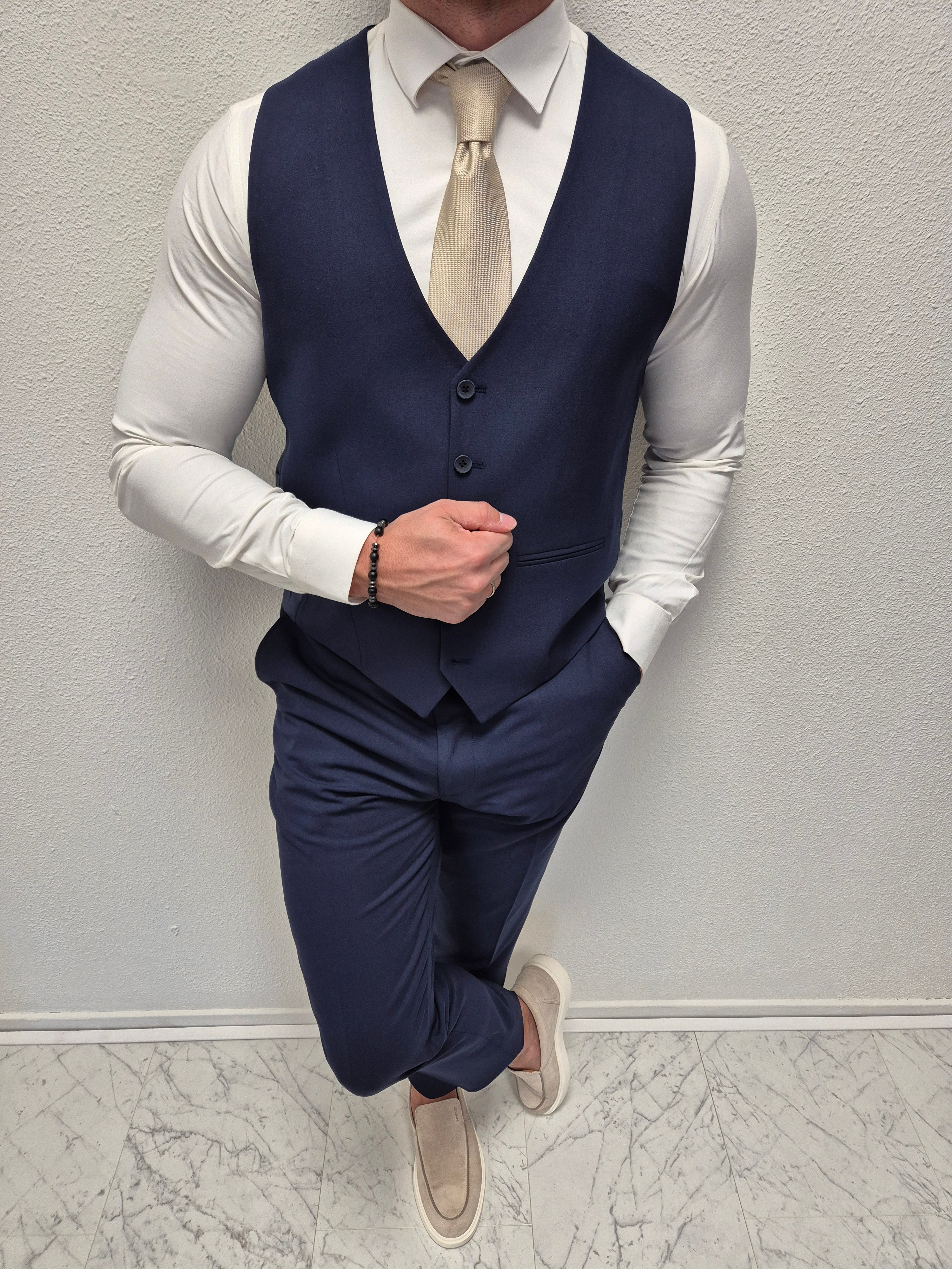 Kübi Marine Blauw Heren 3-delig Pak Klassiek