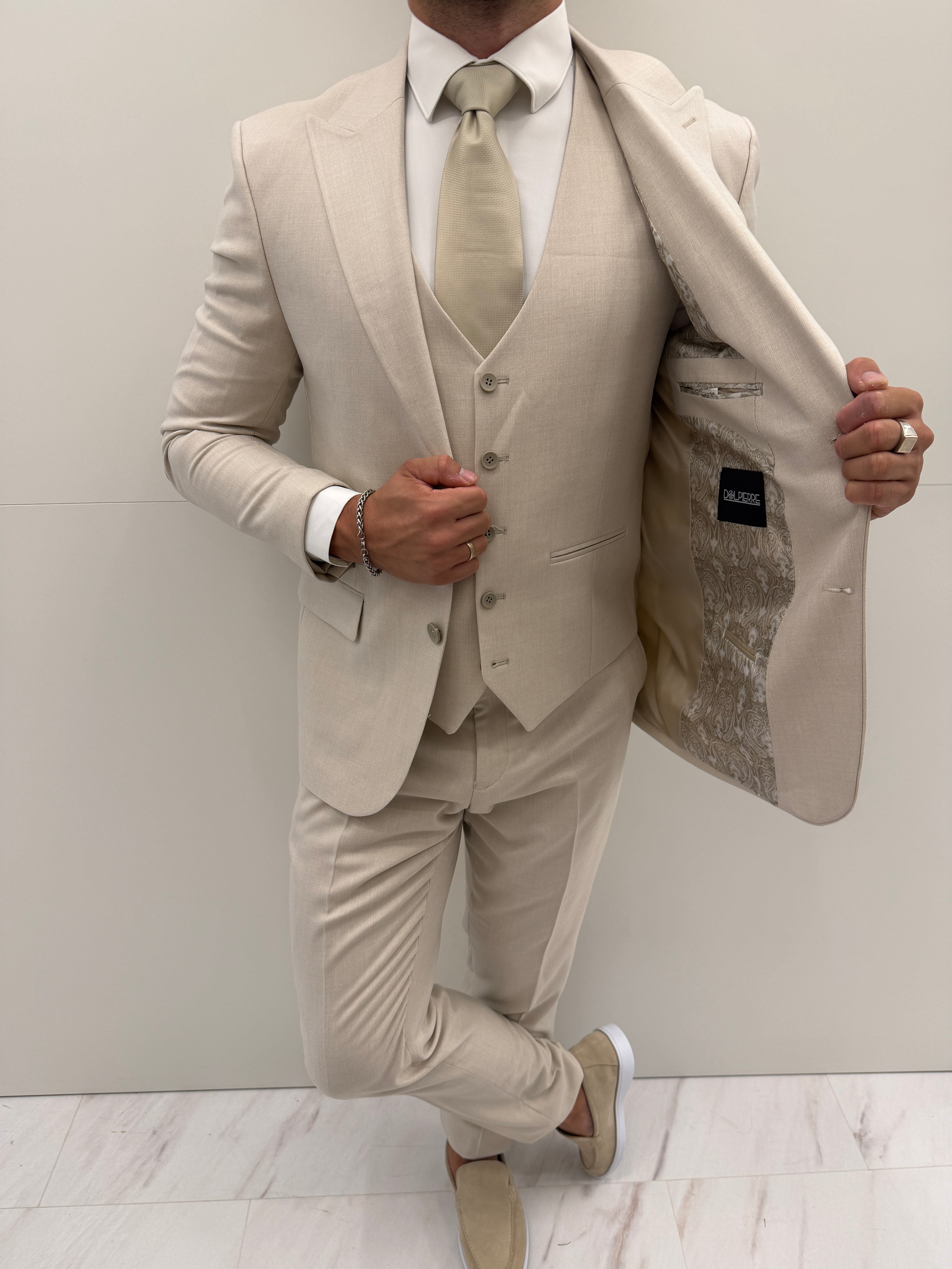 Lunavera Beige Patroon Heren 3-delig Pak