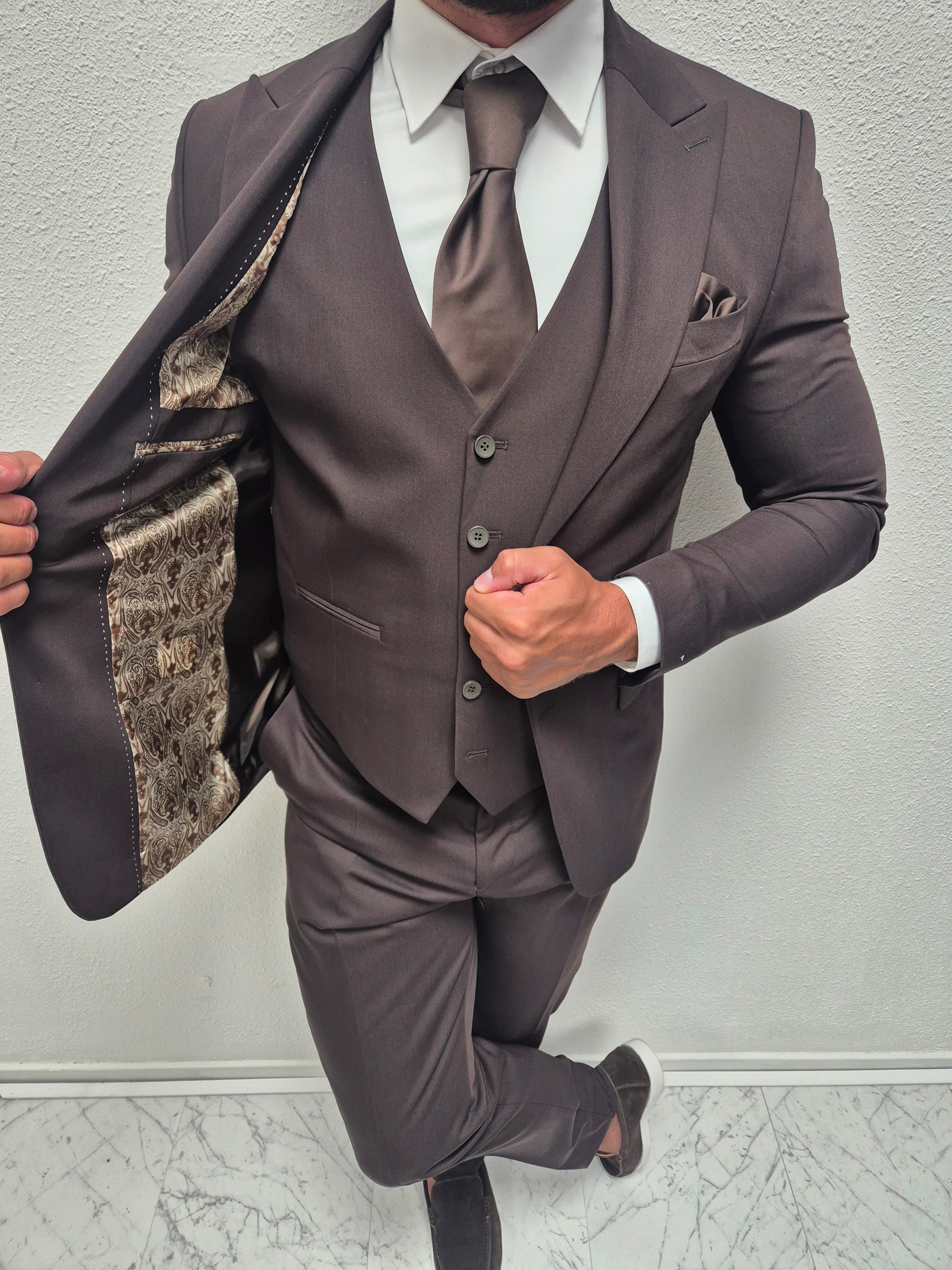 Milano Donker Bruin Heren 3-delig Pak Klassiek