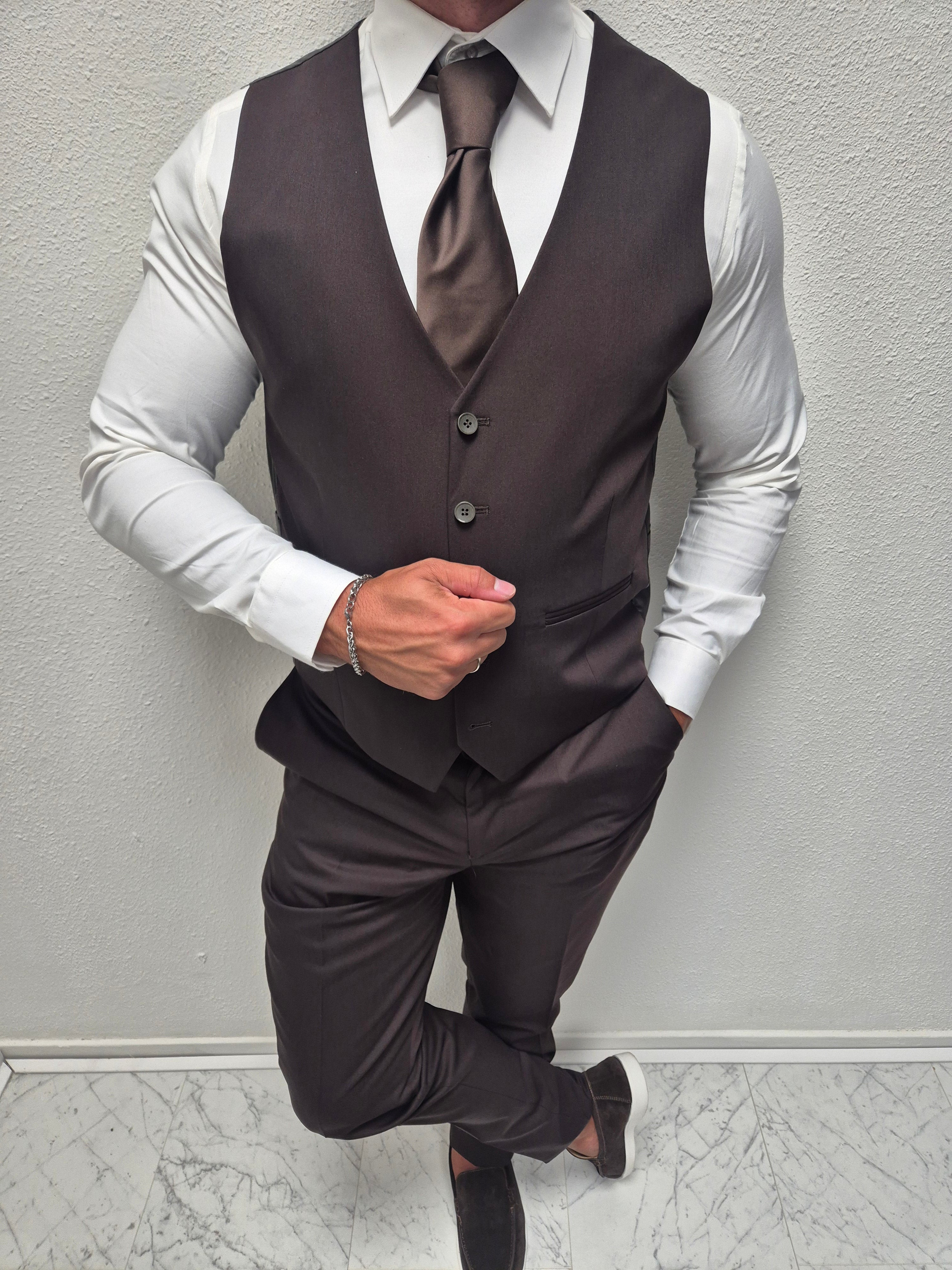 Milano Donker Bruin Heren 3-delig Pak Klassiek