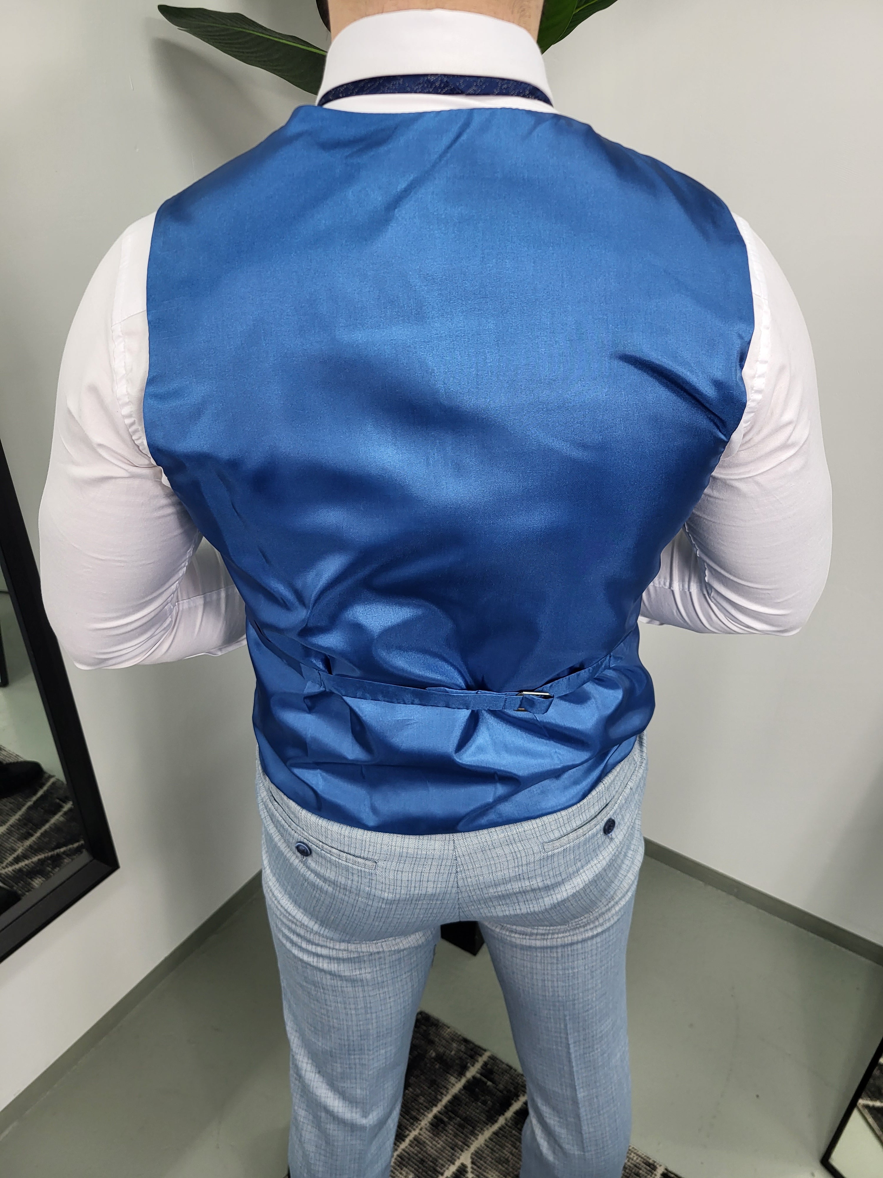 Nice Heren 3-delig Pak Licht Blauw Geruit