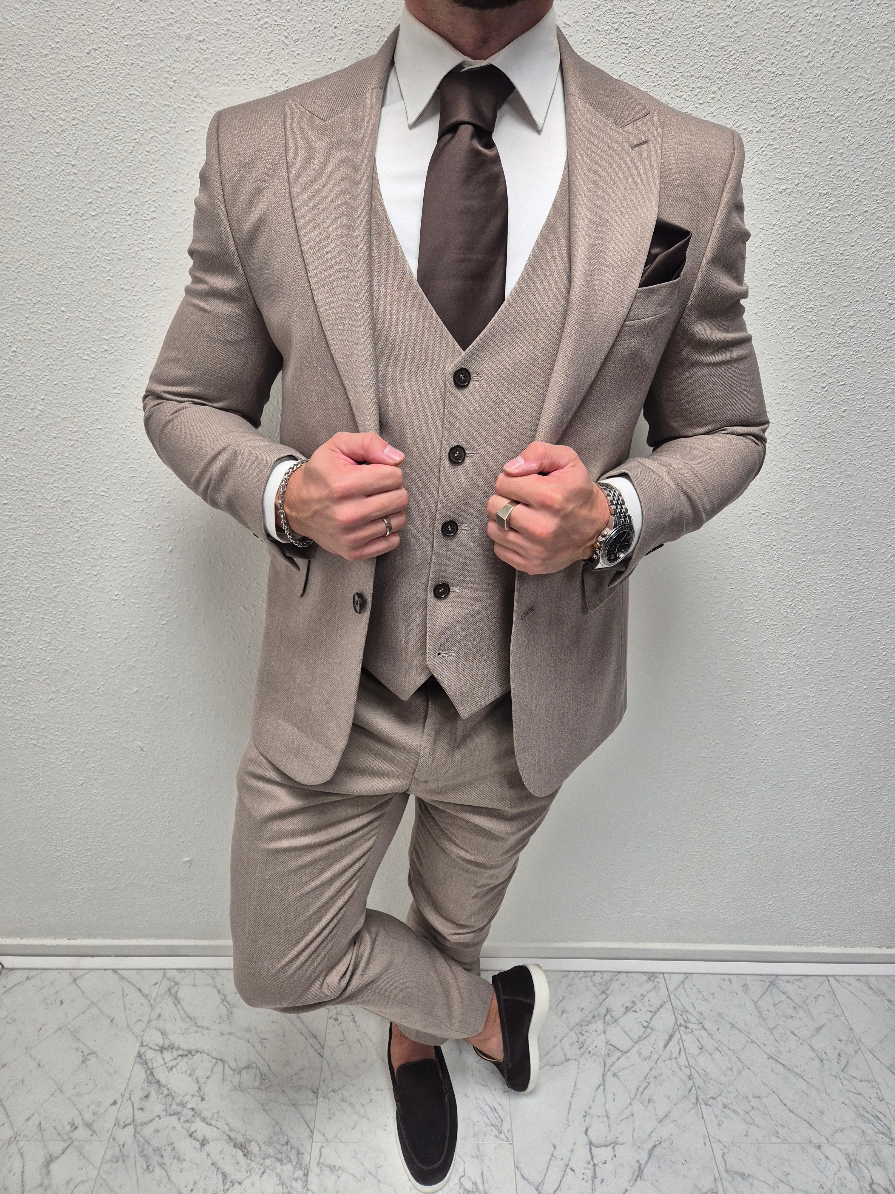 Parma Taupe Heren 3-delig Pak Patroon