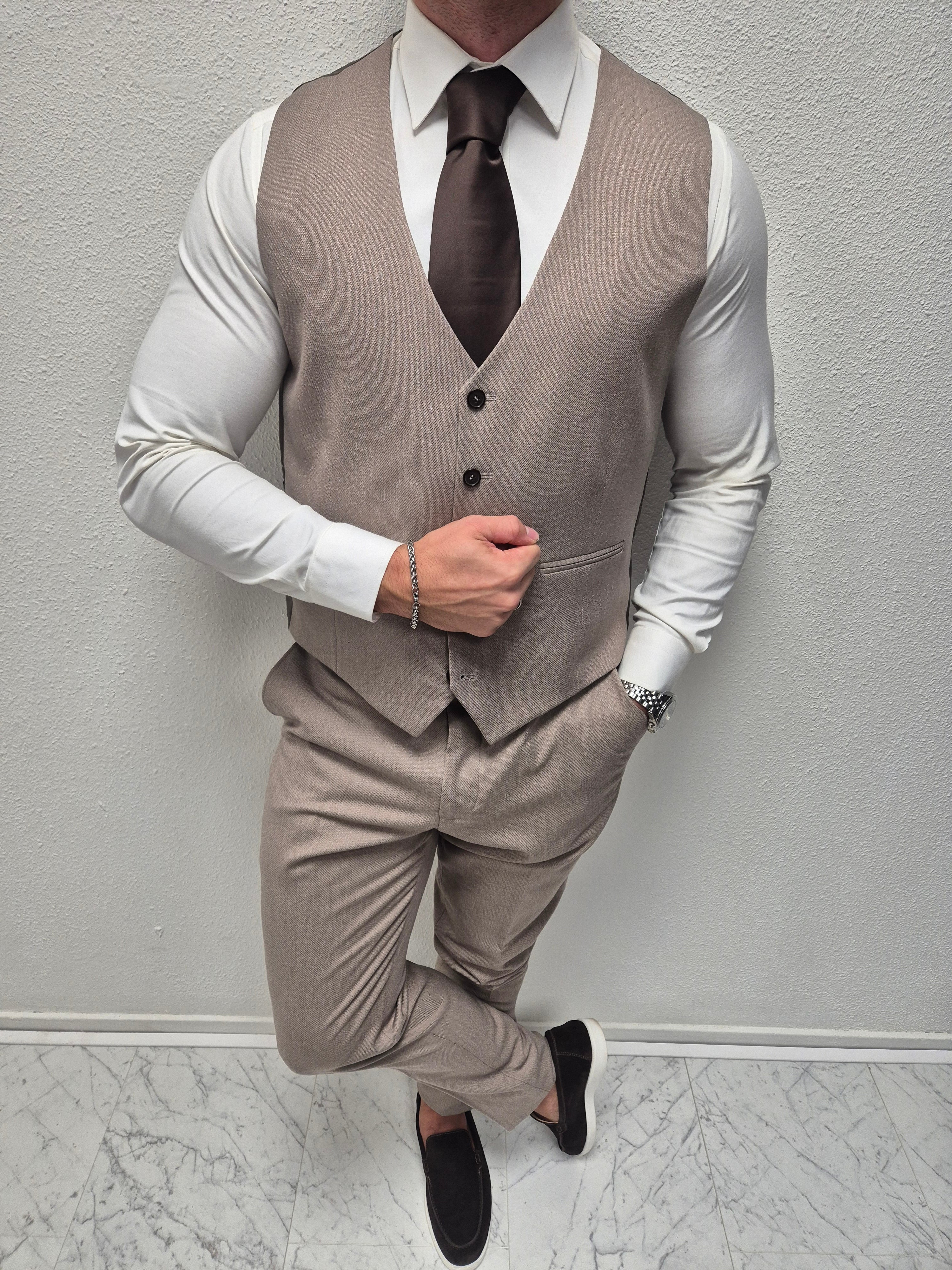 Parma Taupe Heren 3-delig Pak Patroon