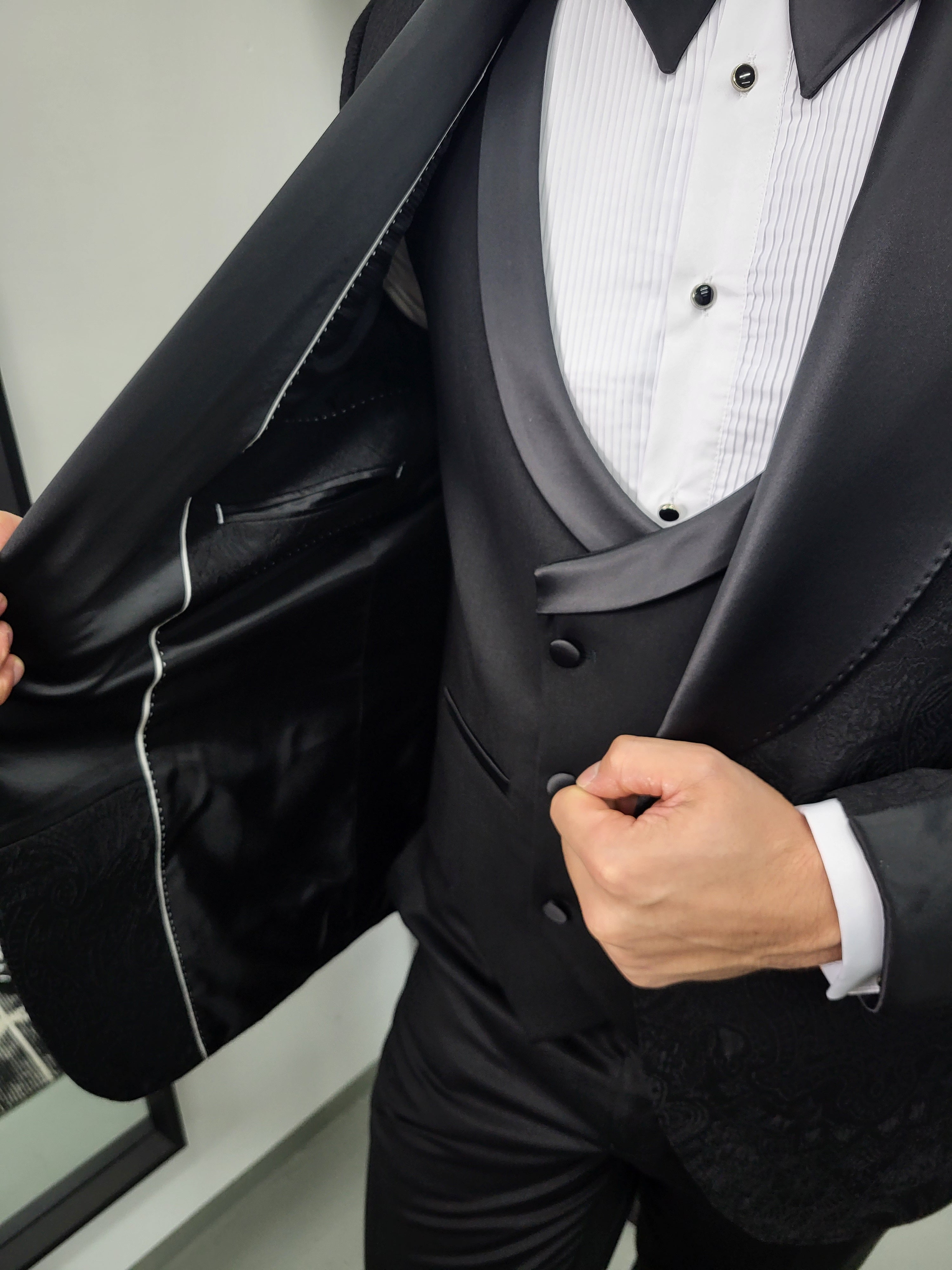 Havana Patroon Smoking Heren 3-delig Trouw Pak Tuxedo Zwart
