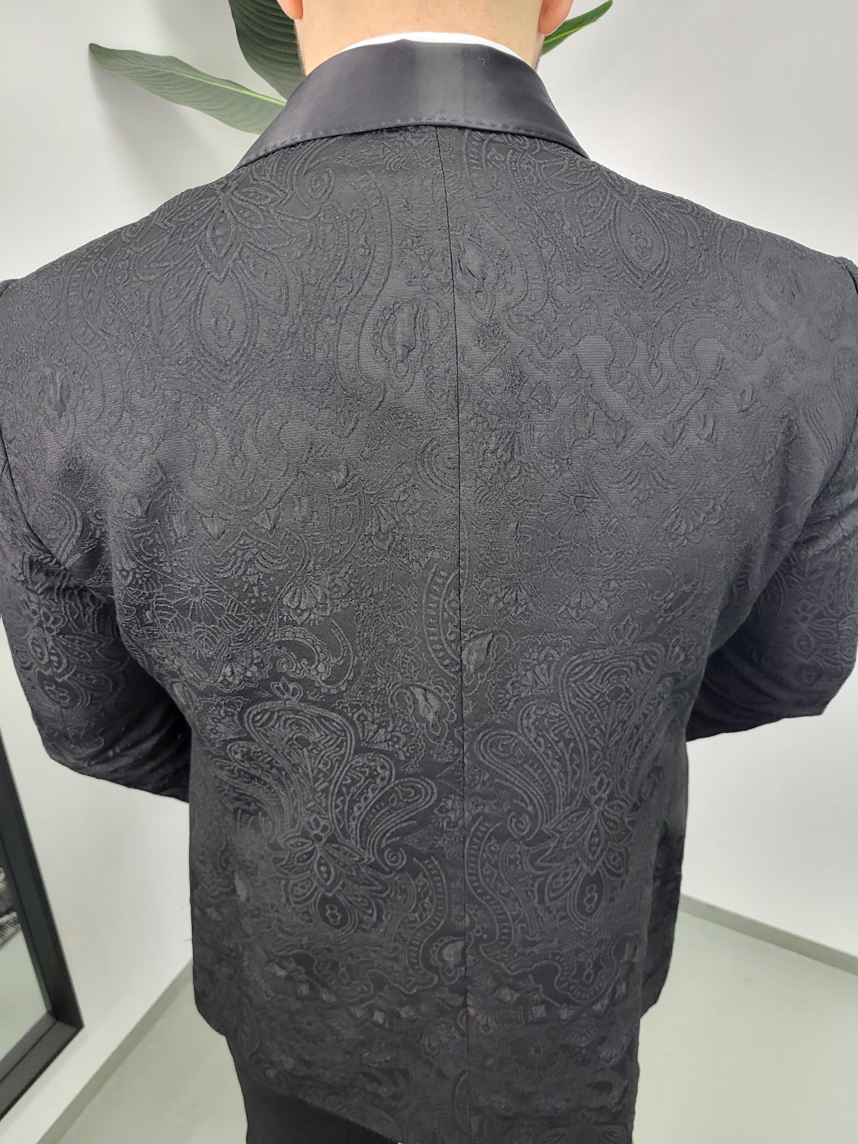 Havana Patroon Smoking Heren 3-delig Trouw Pak Tuxedo Zwart