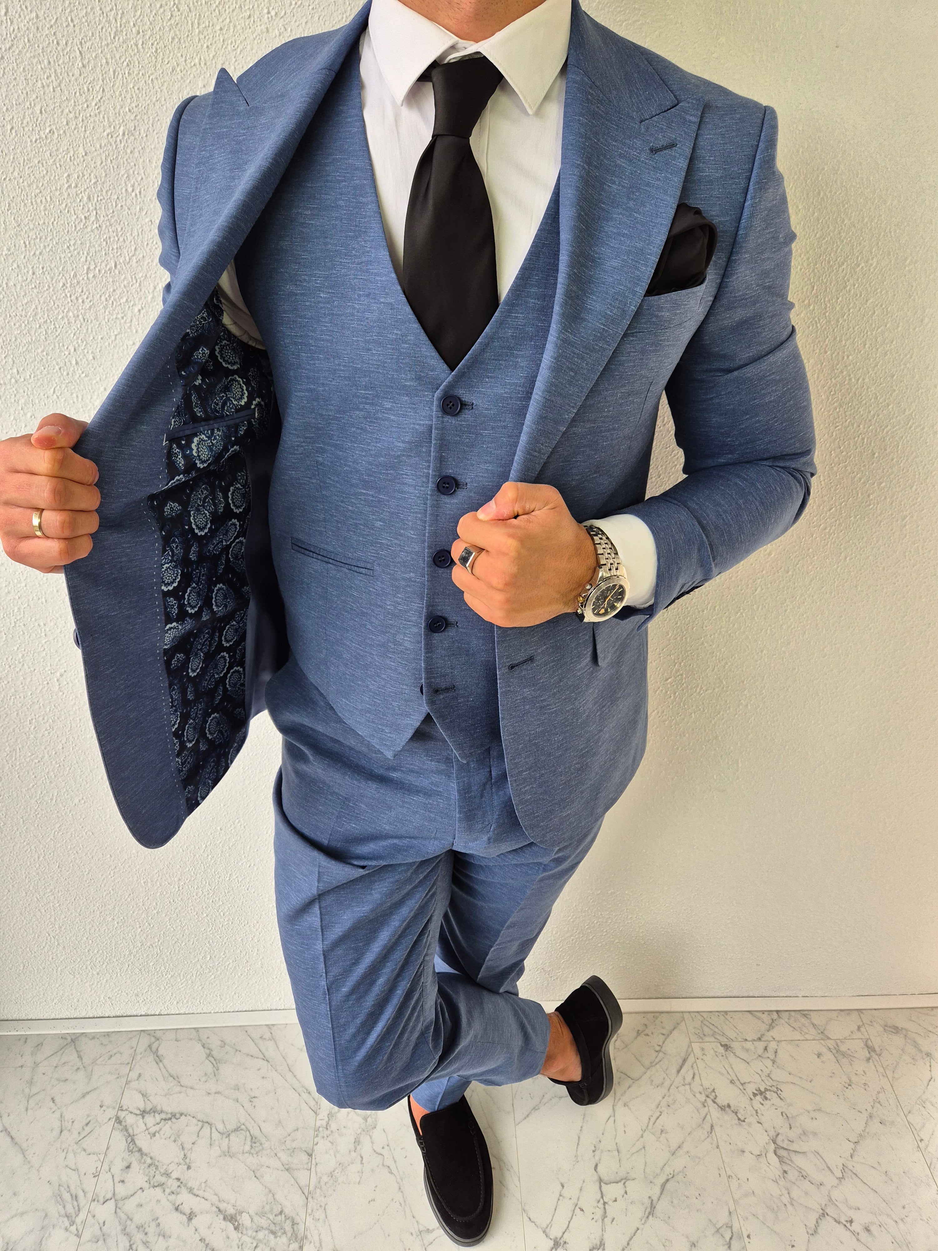 Portofino Heren 3-delig Pak Blauw Patroon