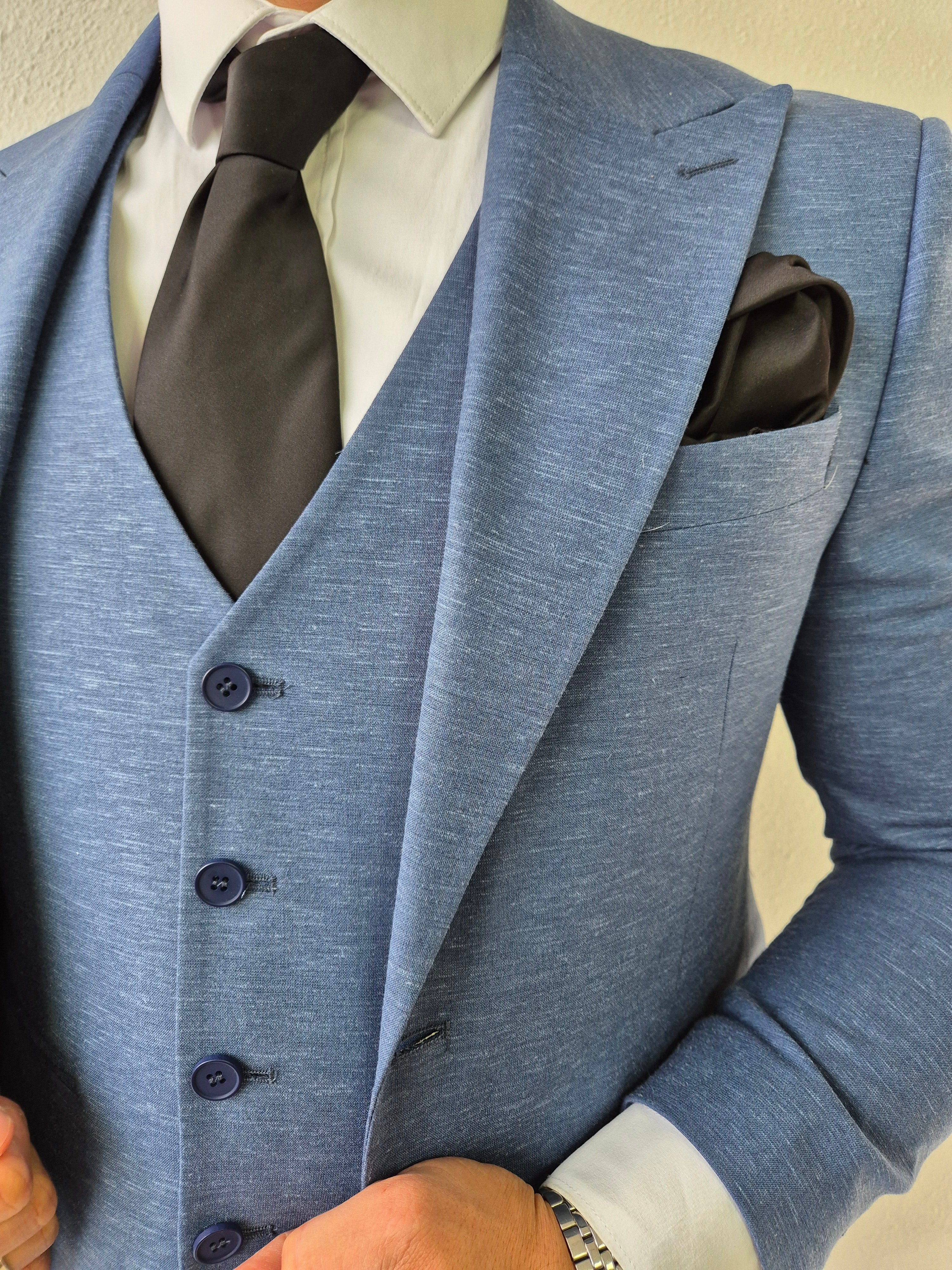 Portofino Heren 3-delig Pak Blauw Patroon