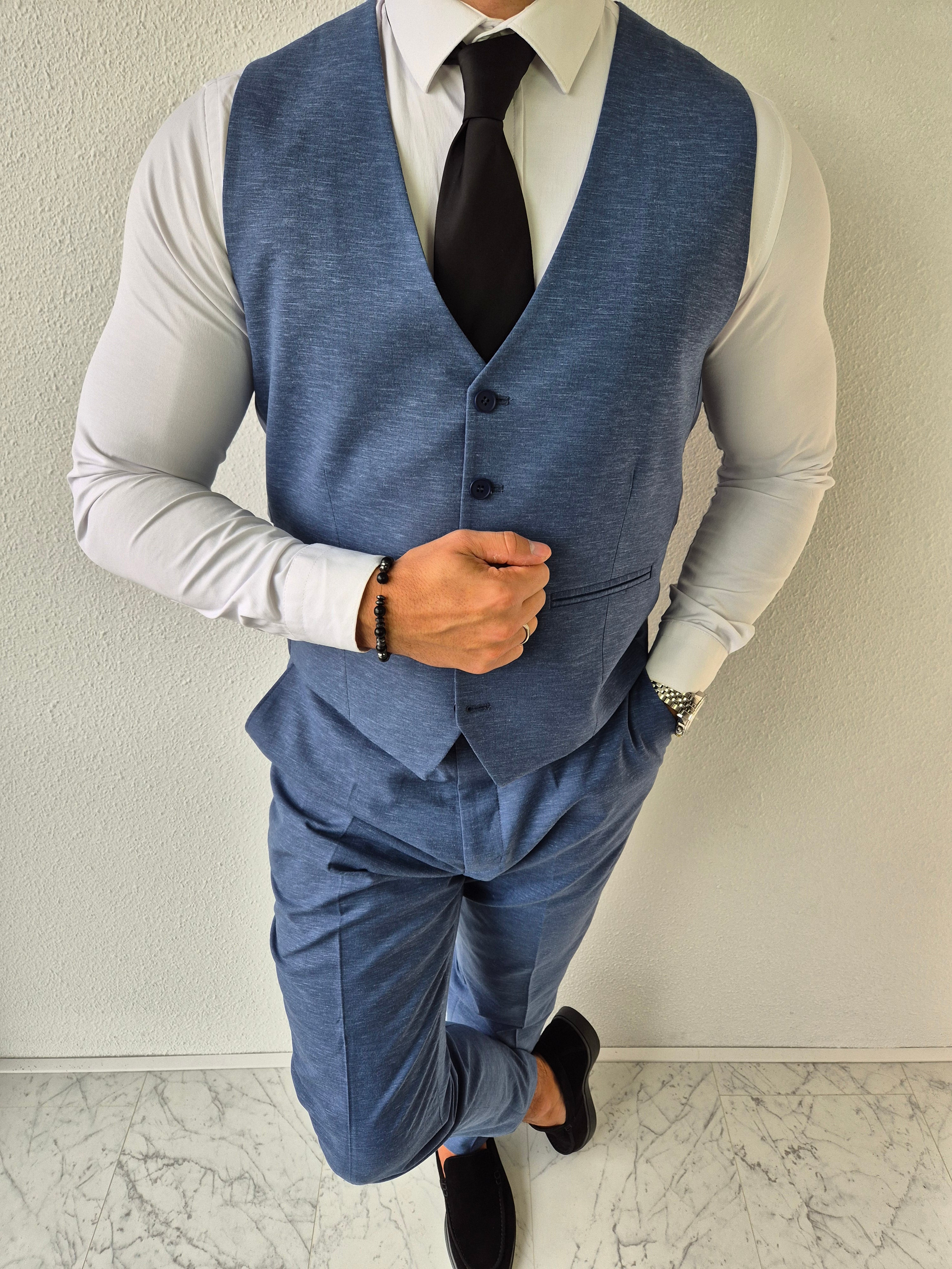 Portofino Heren 3-delig Pak Blauw Patroon