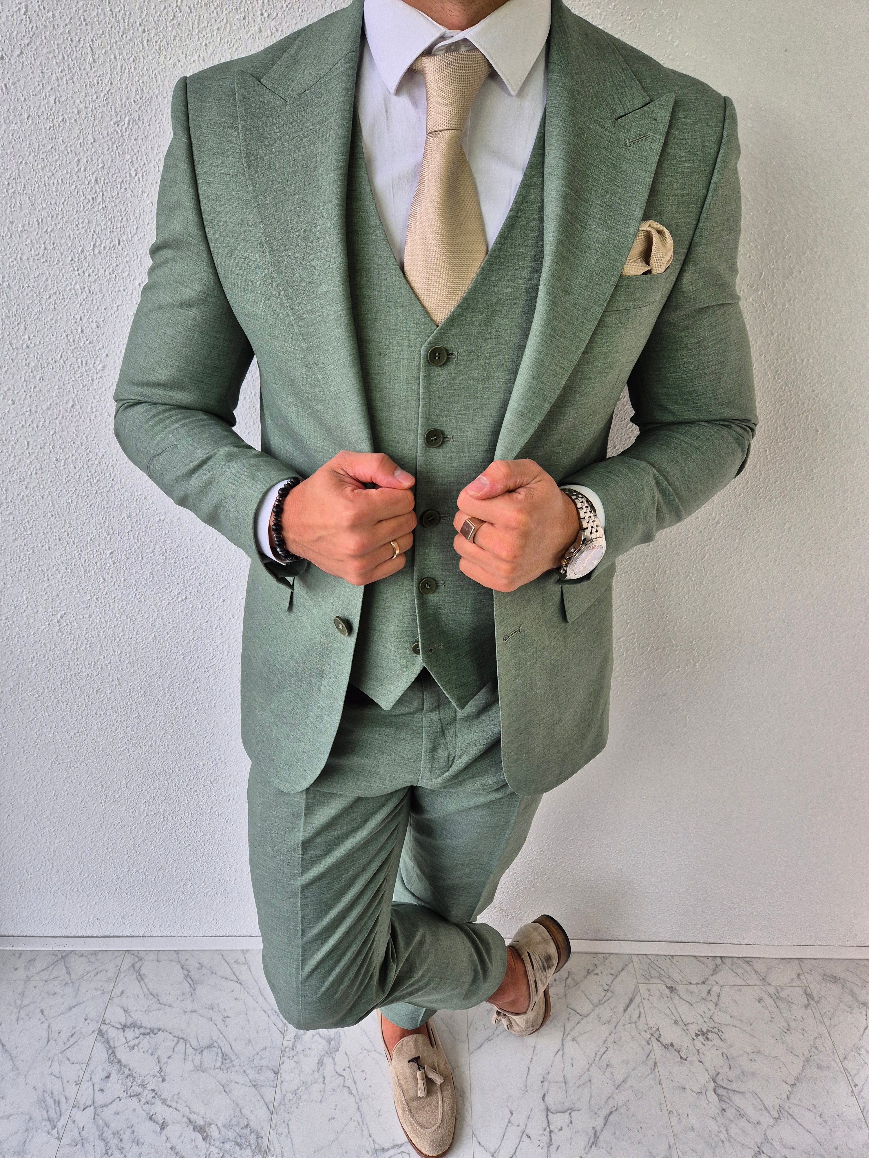 Portofino Heren 3-delig Pak Groen Patroon