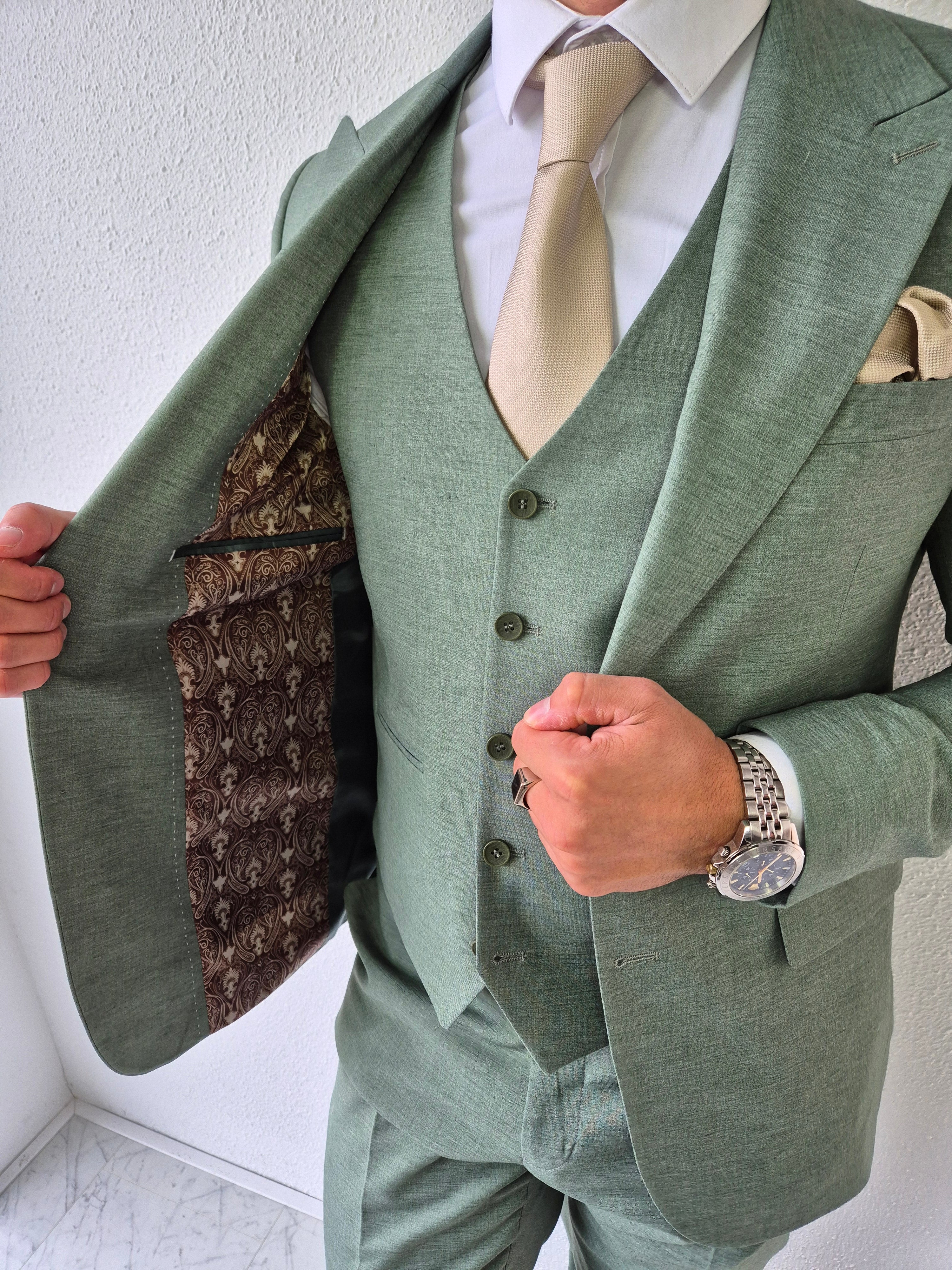 Portofino Heren 3-delig Pak Groen Patroon