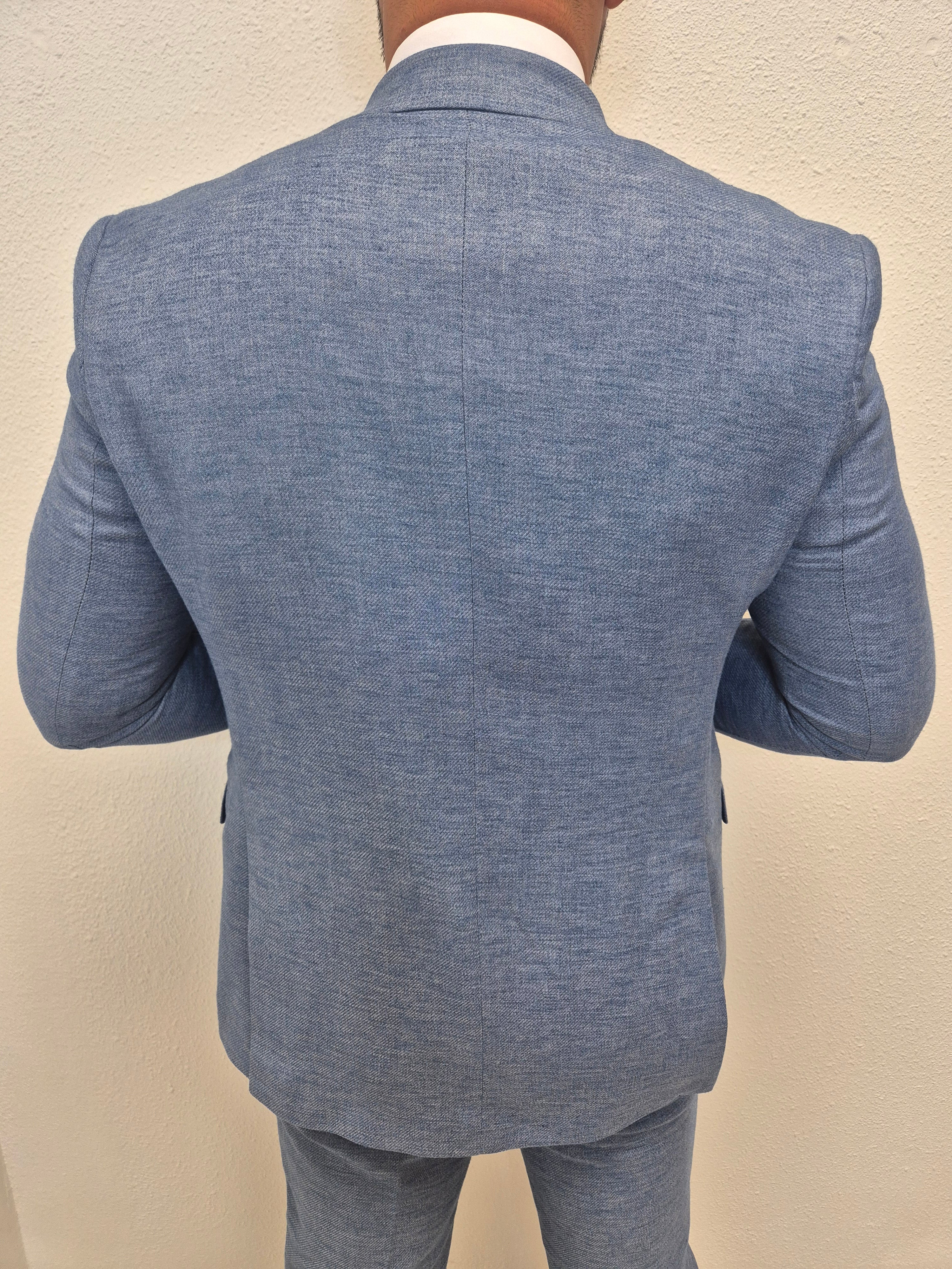 Positano Blauw Heren 3-delig Pak Patroon