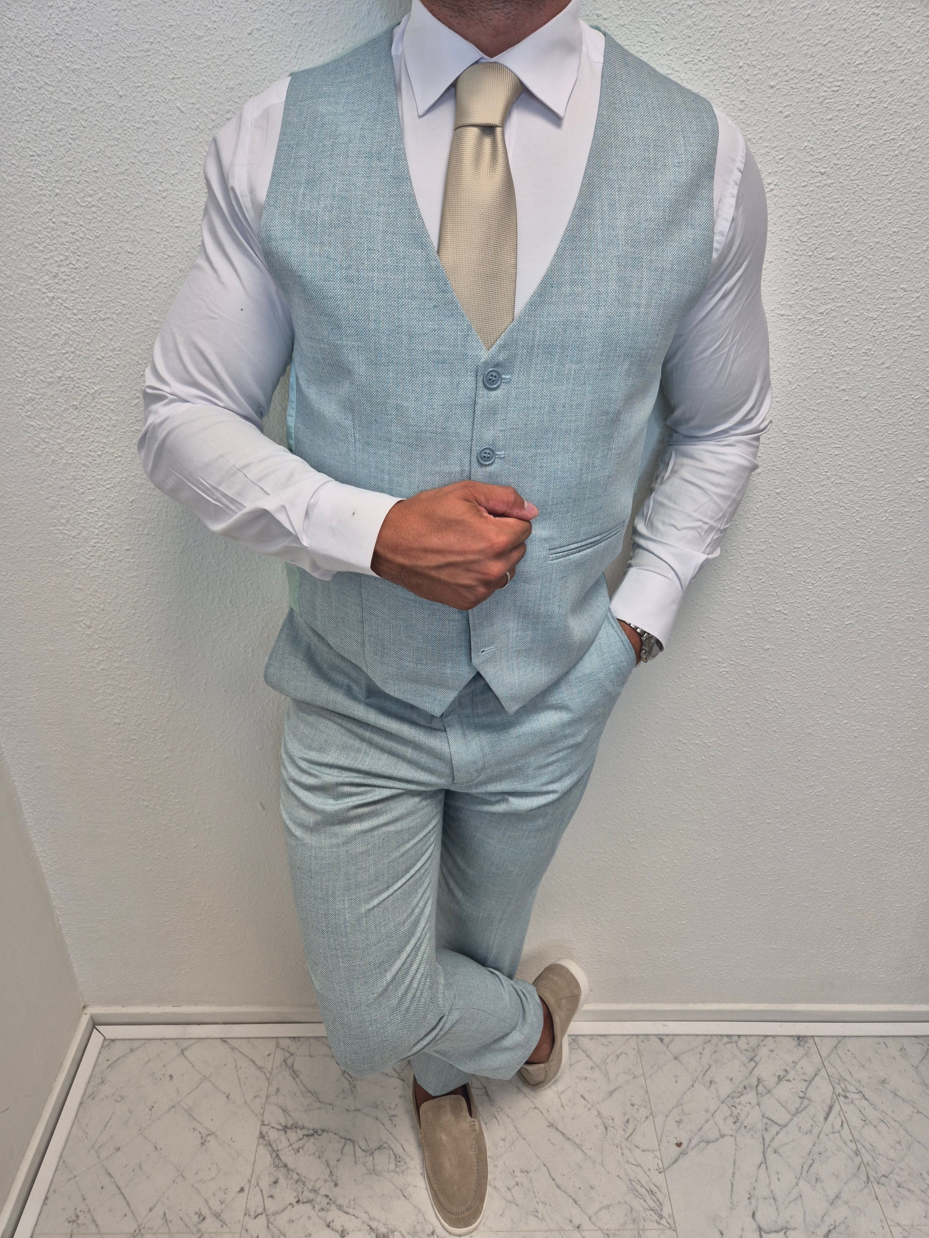 Rhodos Turquoise Blauw Heren 3-delig Pak Patroon