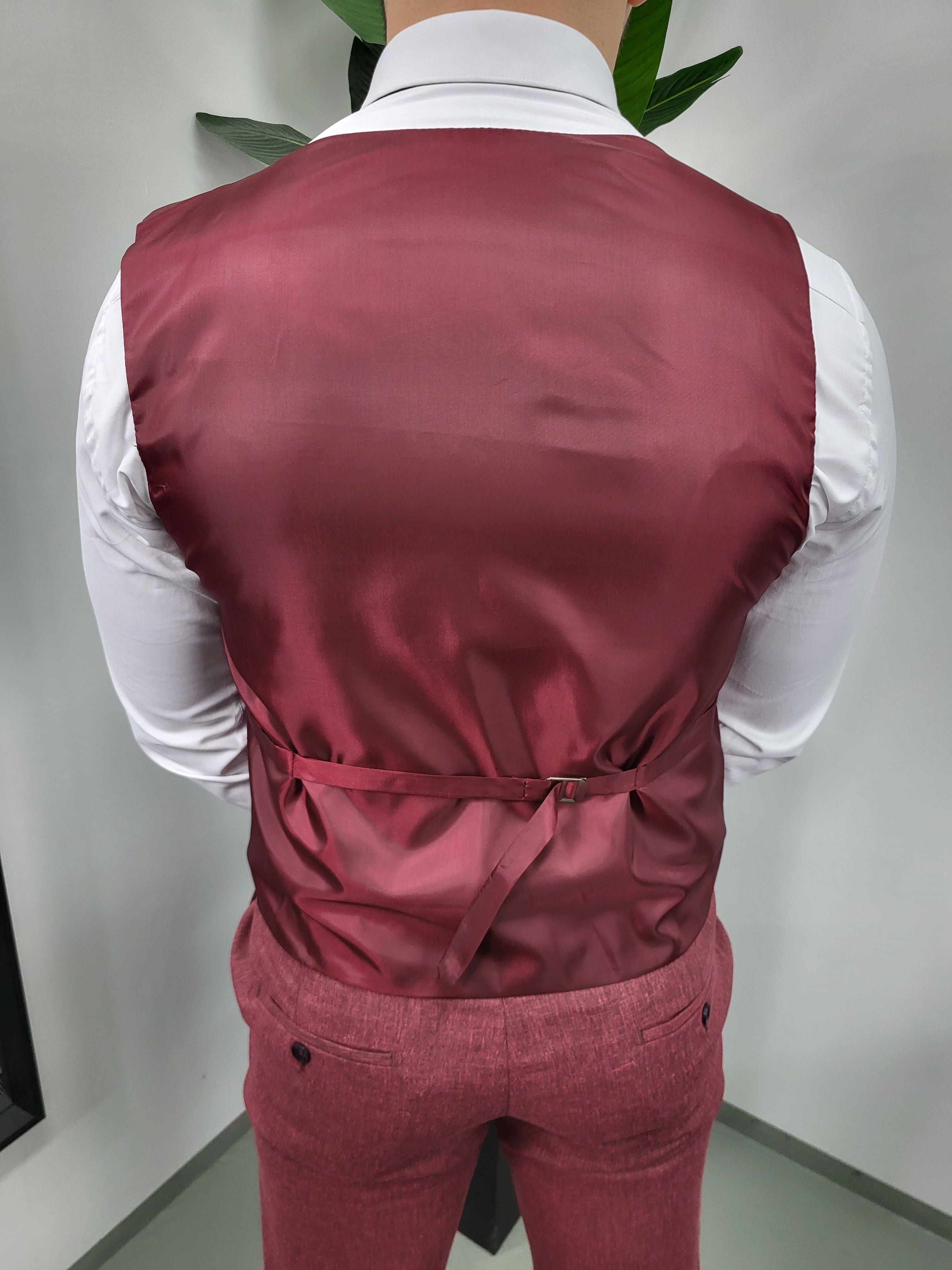 Santos Premium Heren 3-delig Pak Bordeaux Rood Patroon