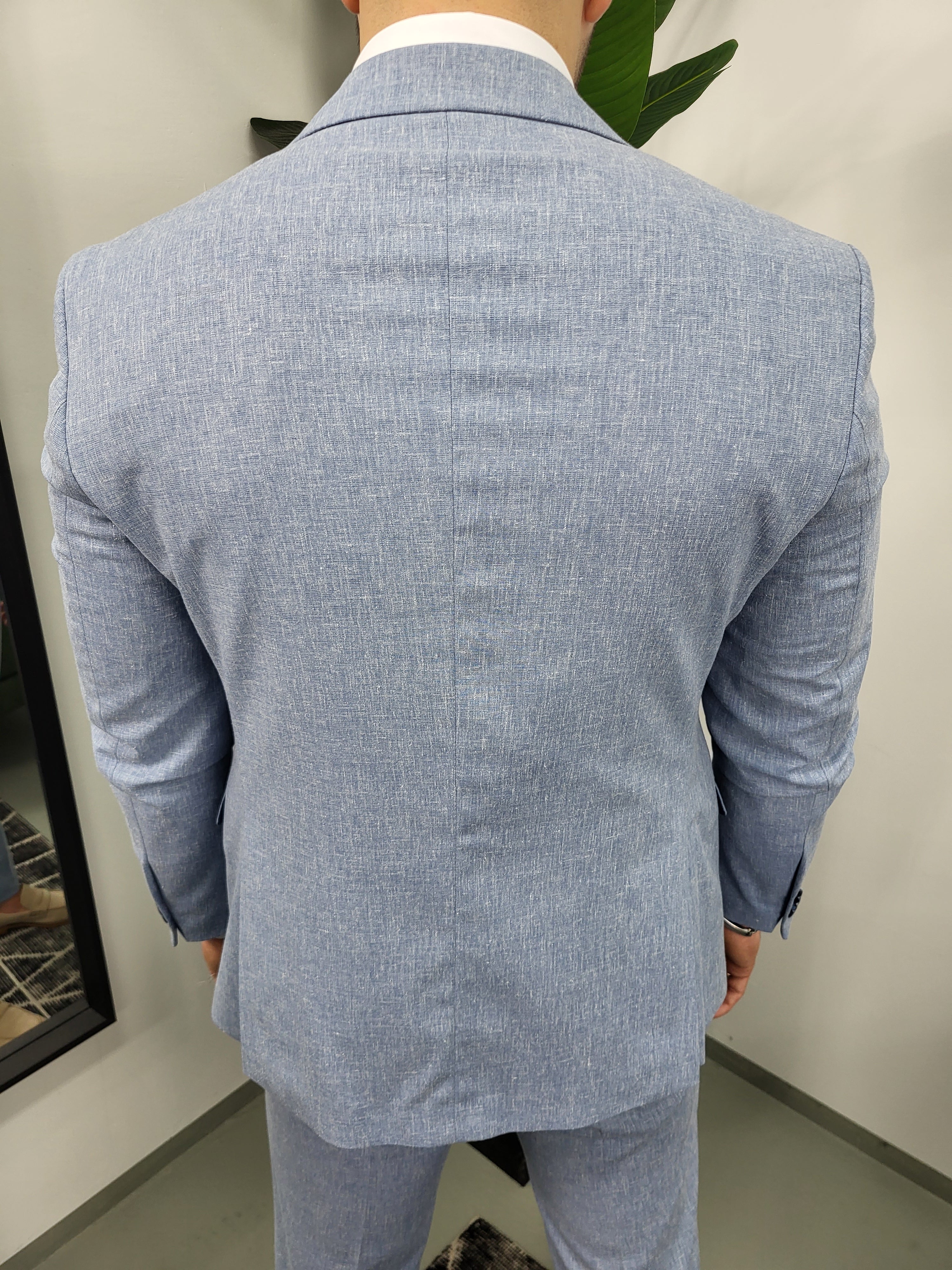 Santos Premium Heren 3-delig Pak Licht Blauw Patroon