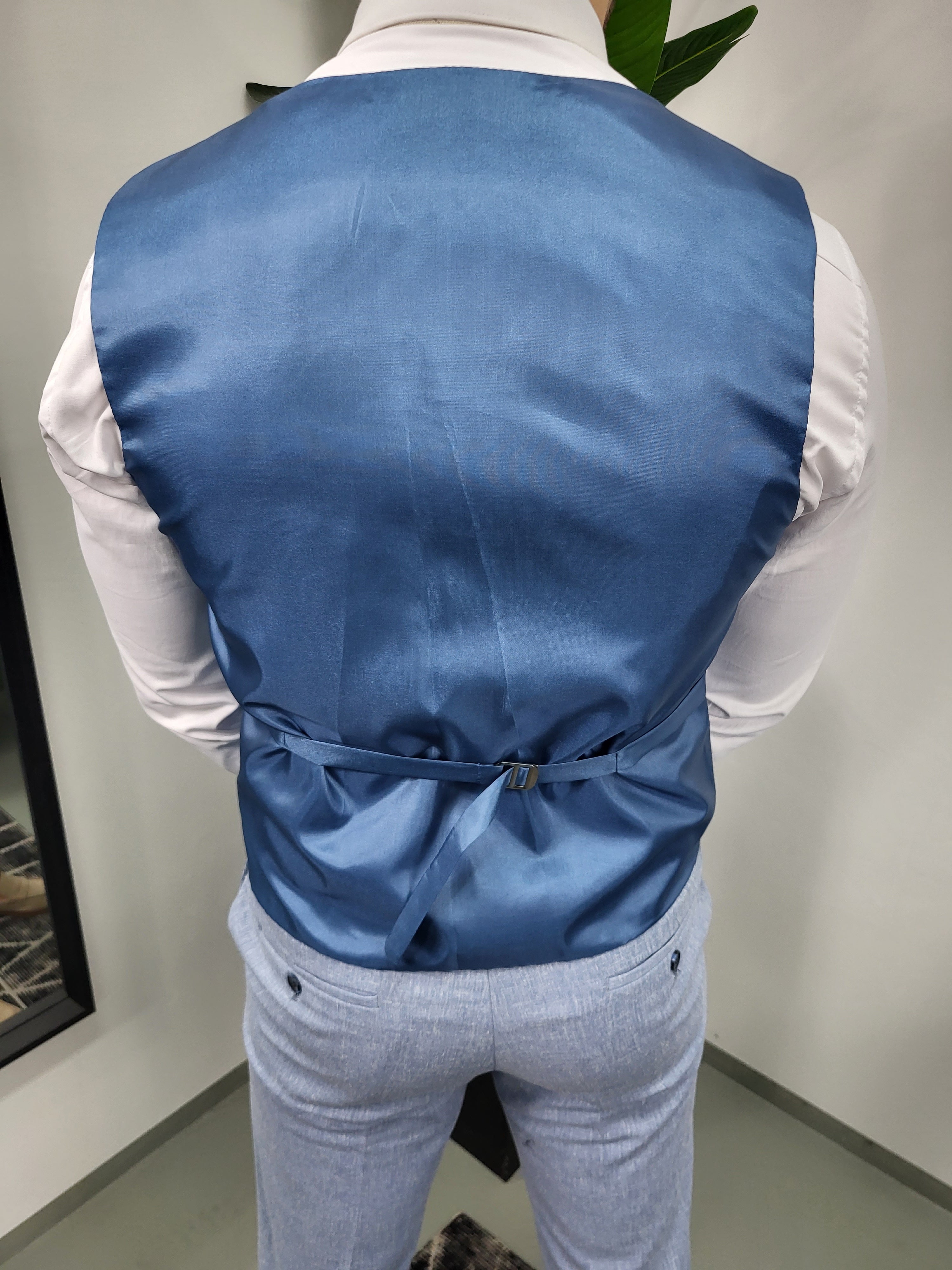 Santos Premium Heren 3-delig Pak Licht Blauw Patroon