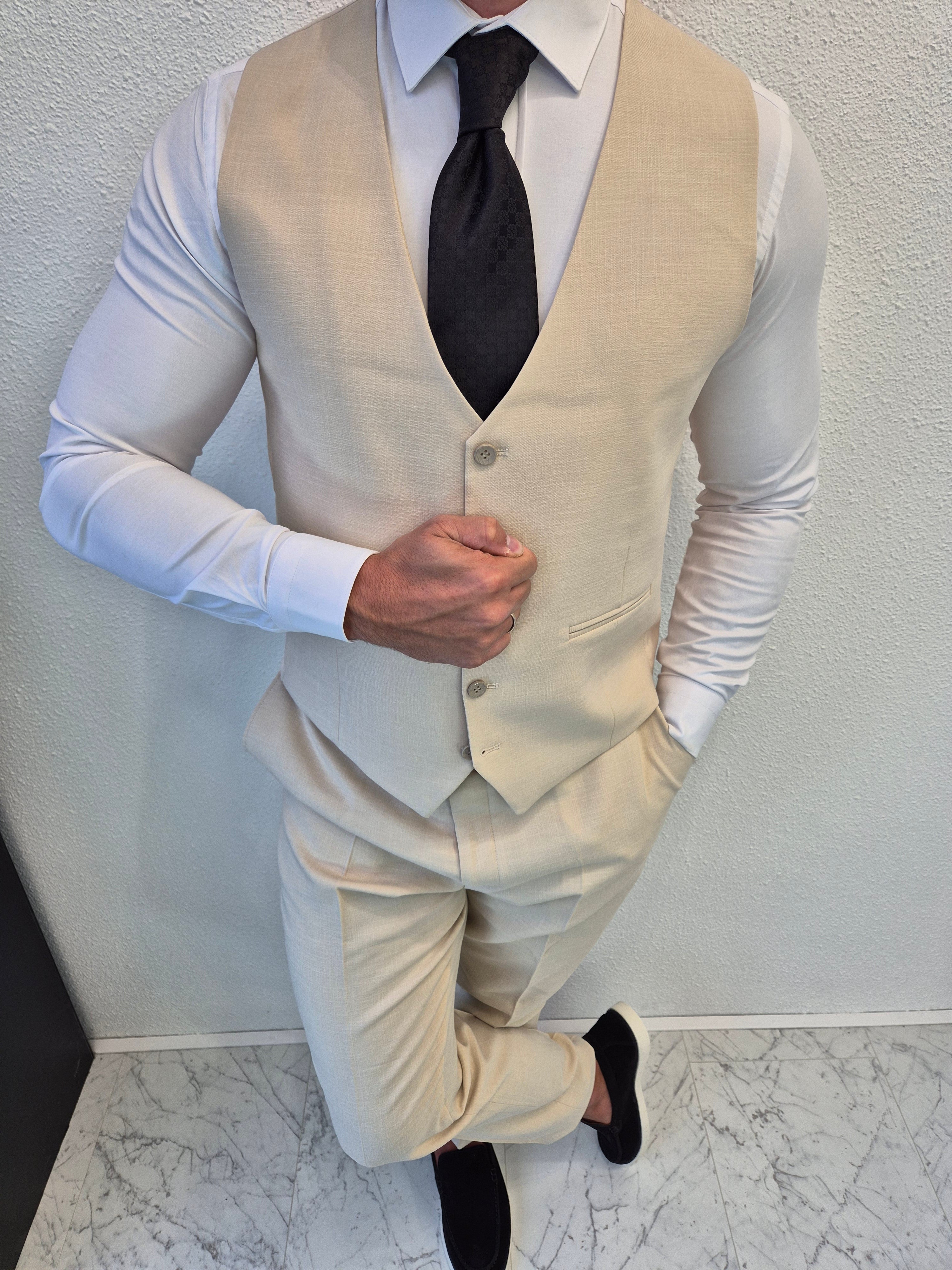 Toronto Heren 3-delig Pak Ivoor Beige Patroon