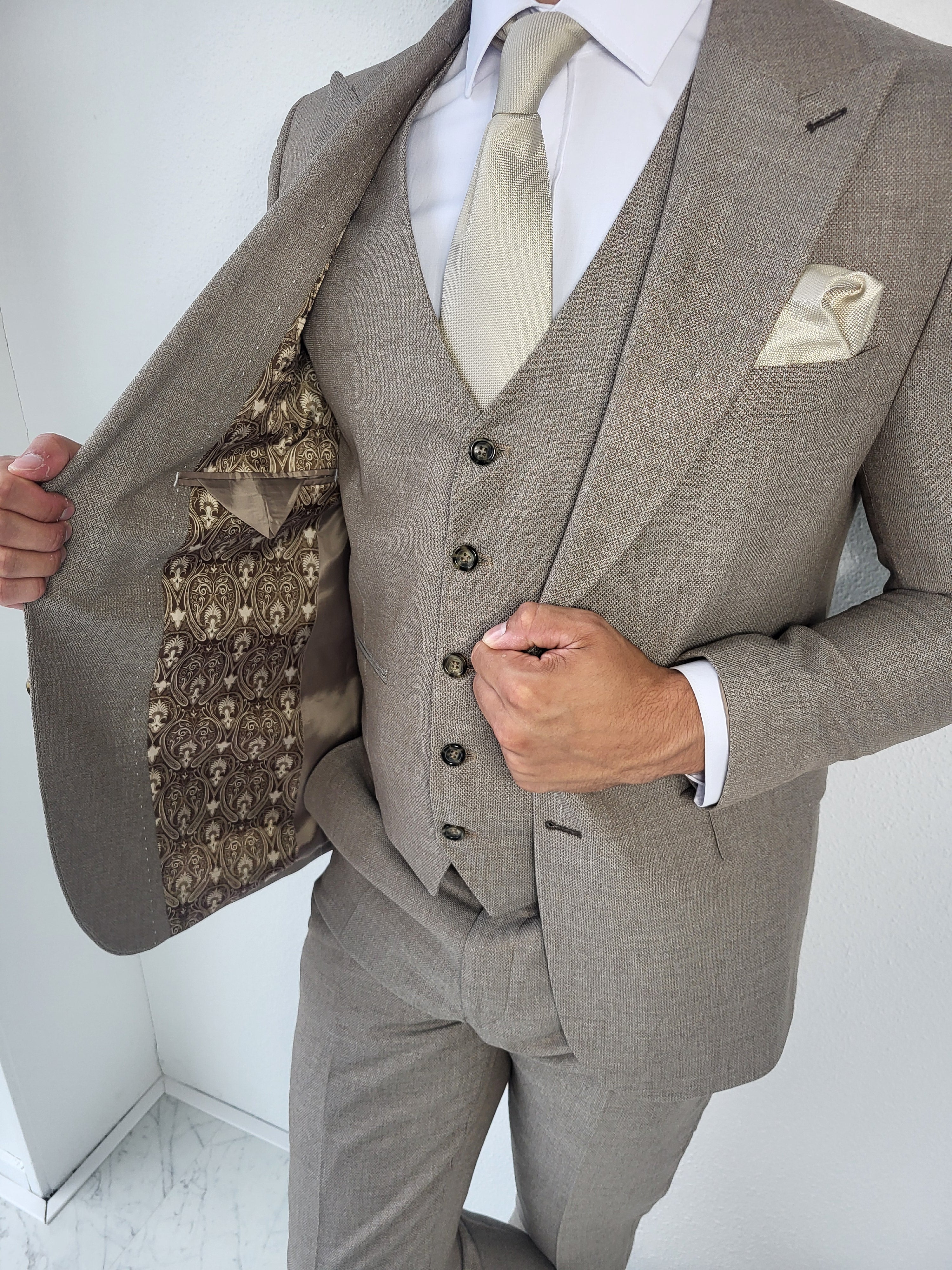 Toscane Taupe Pastel Bruin Heren 3-delig Pak