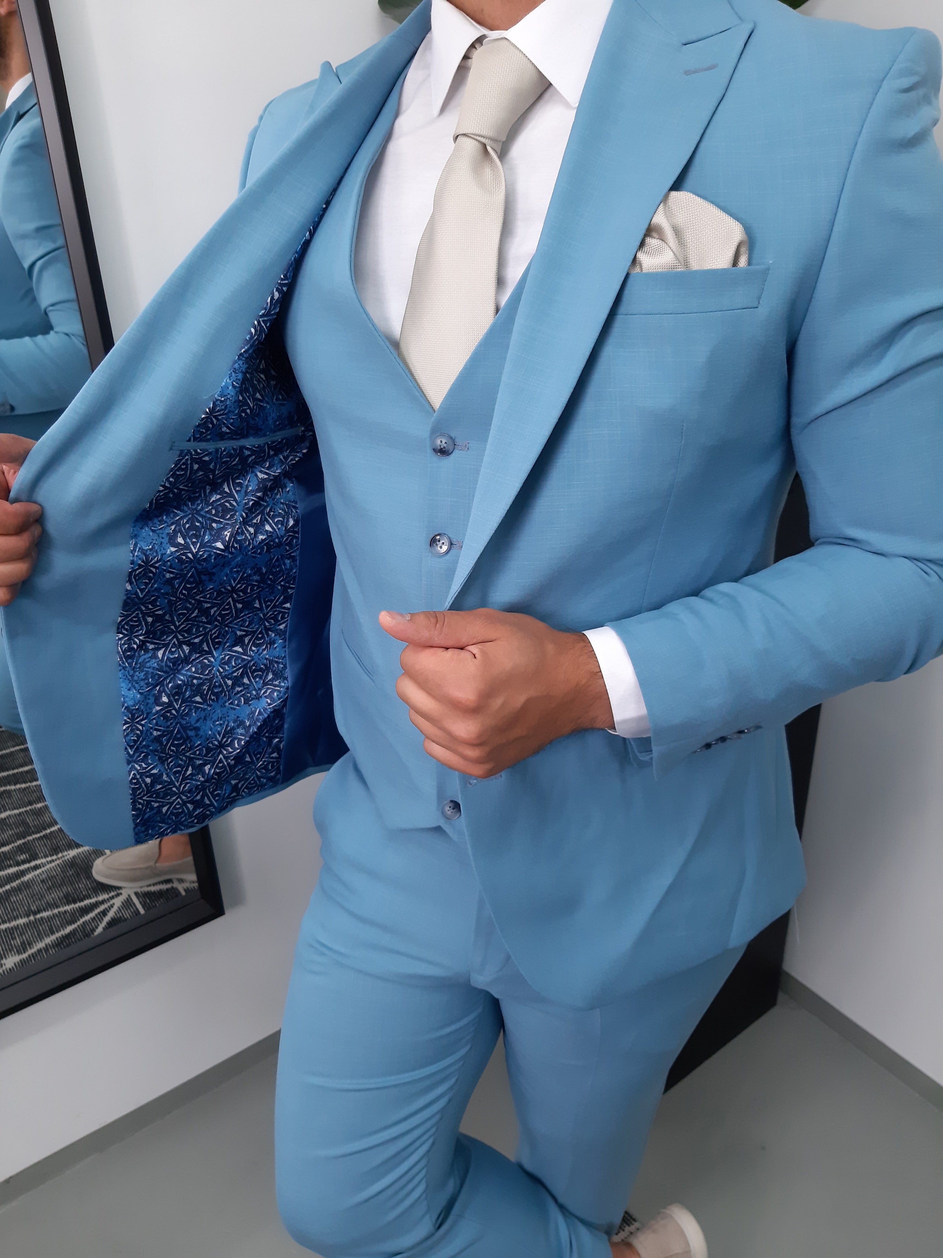 Toronto Heren 3-delig Pak Hemels Blauw Patroon