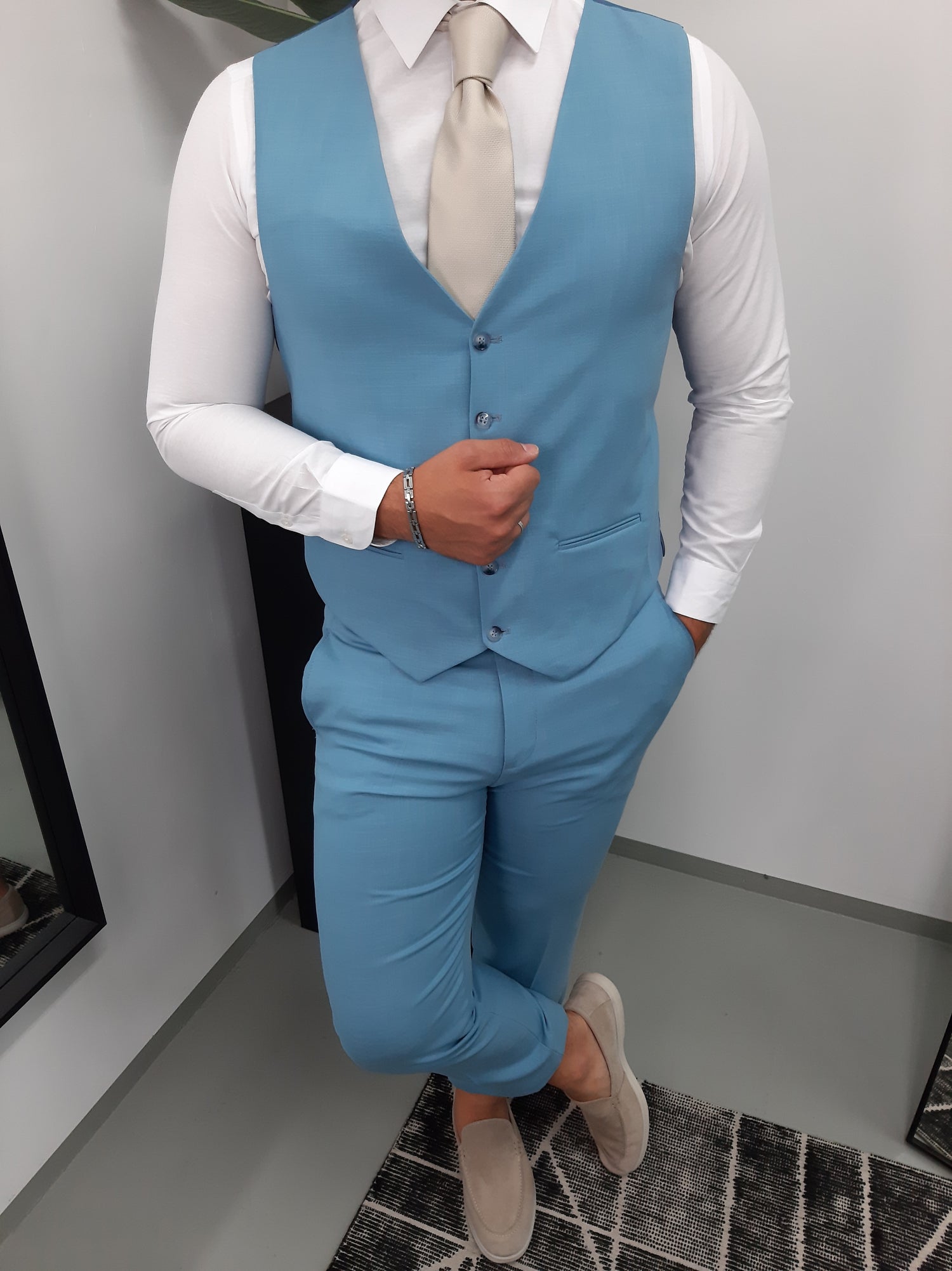 Toronto Heren 3-delig Pak Hemels Blauw Patroon
